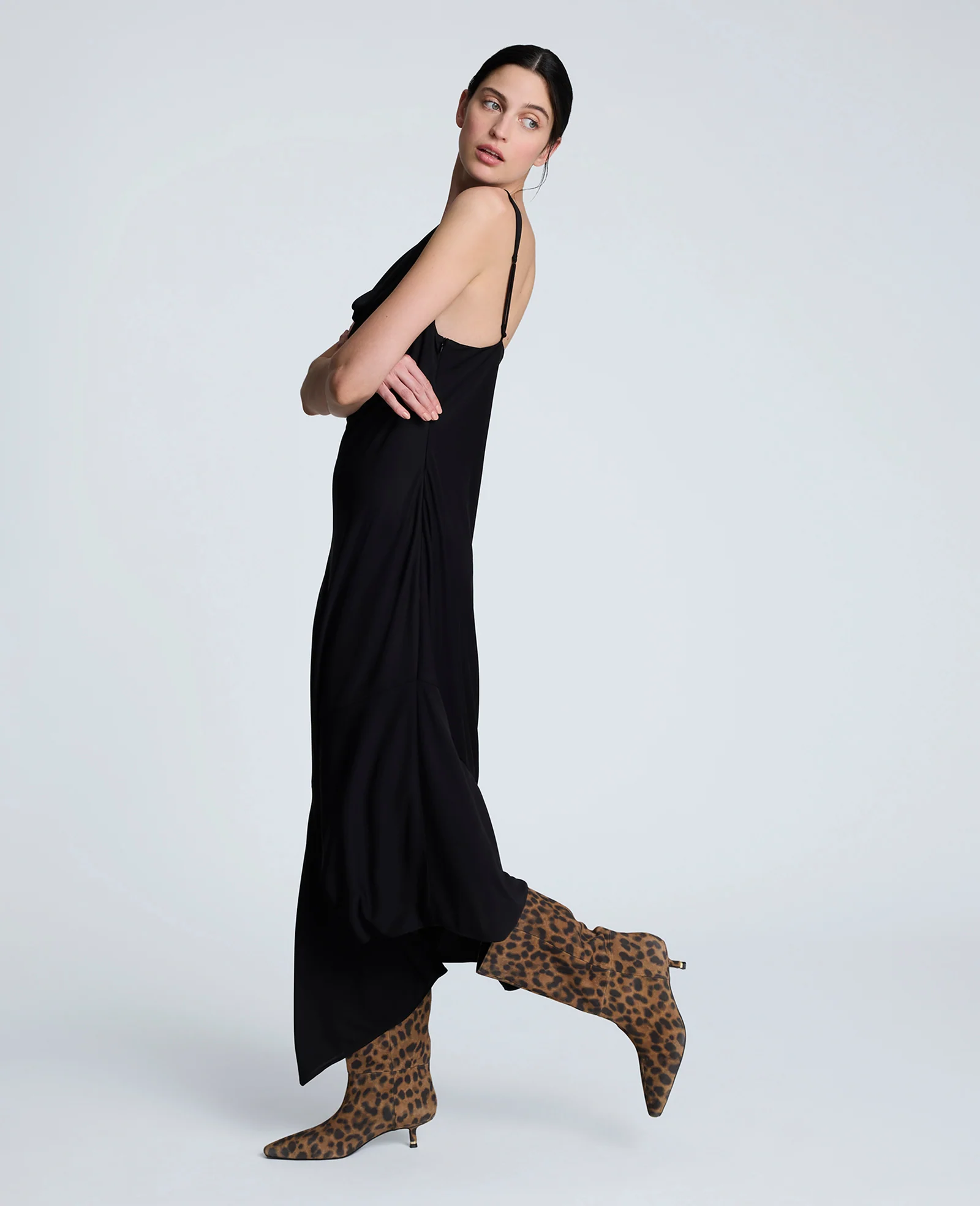 Asymmetrical Hem Cowl Neck Dress - Image 2