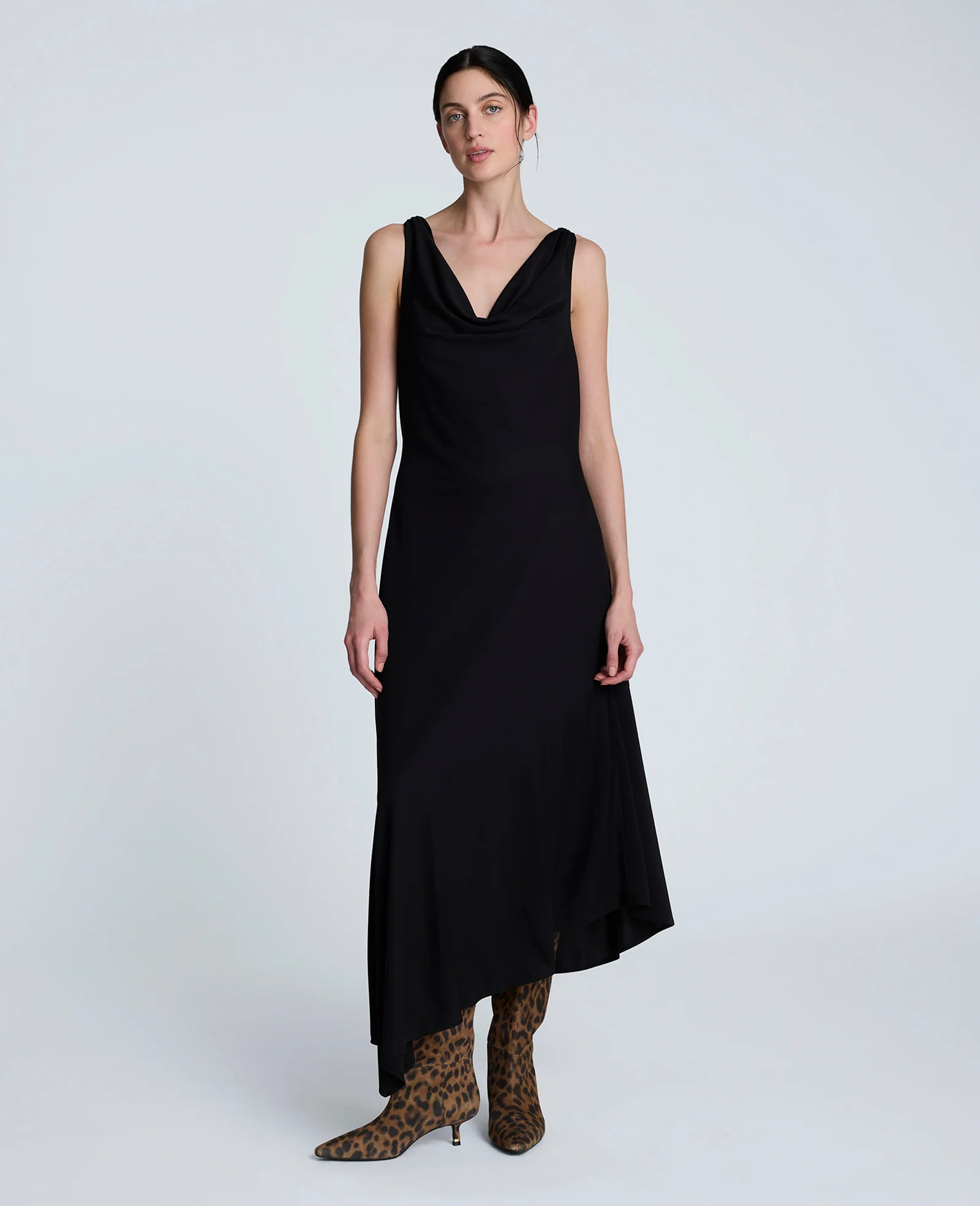 Asymmetrical Hem Cowl Neck Dress - Image 3