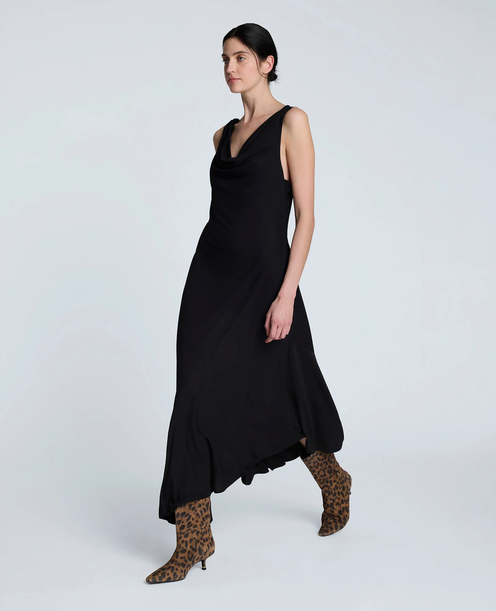 Asymmetrical Hem Cowl Neck Dress - Image 4