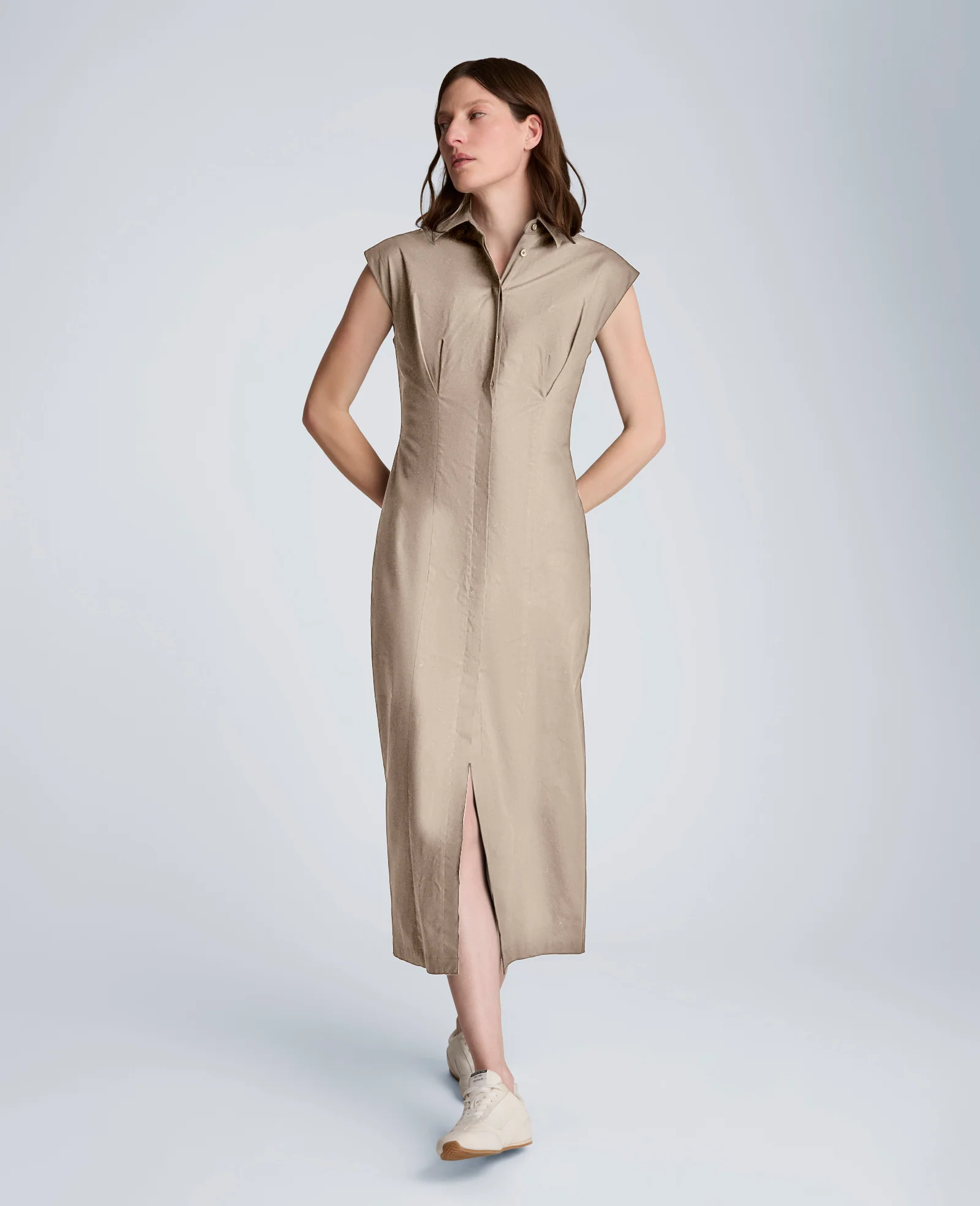Bodice Pleat Midi Shirt Dress - Image 3