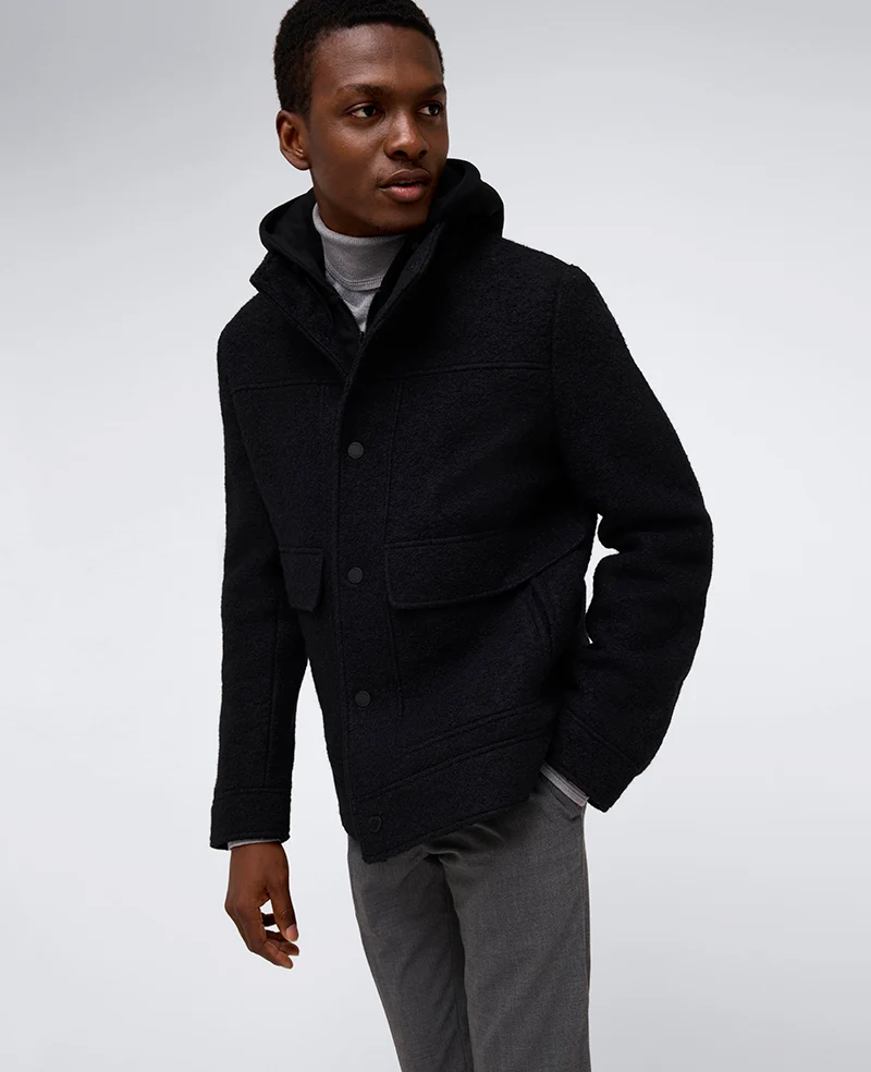 Boucle Wool Jacket with Attached Jersey Hood - Image 3