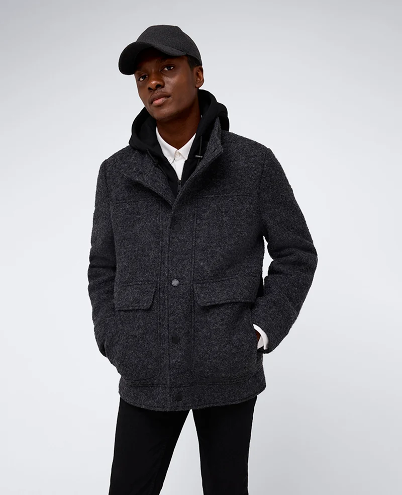Boucle Wool Jacket with Attached Jersey Hood - Image 3