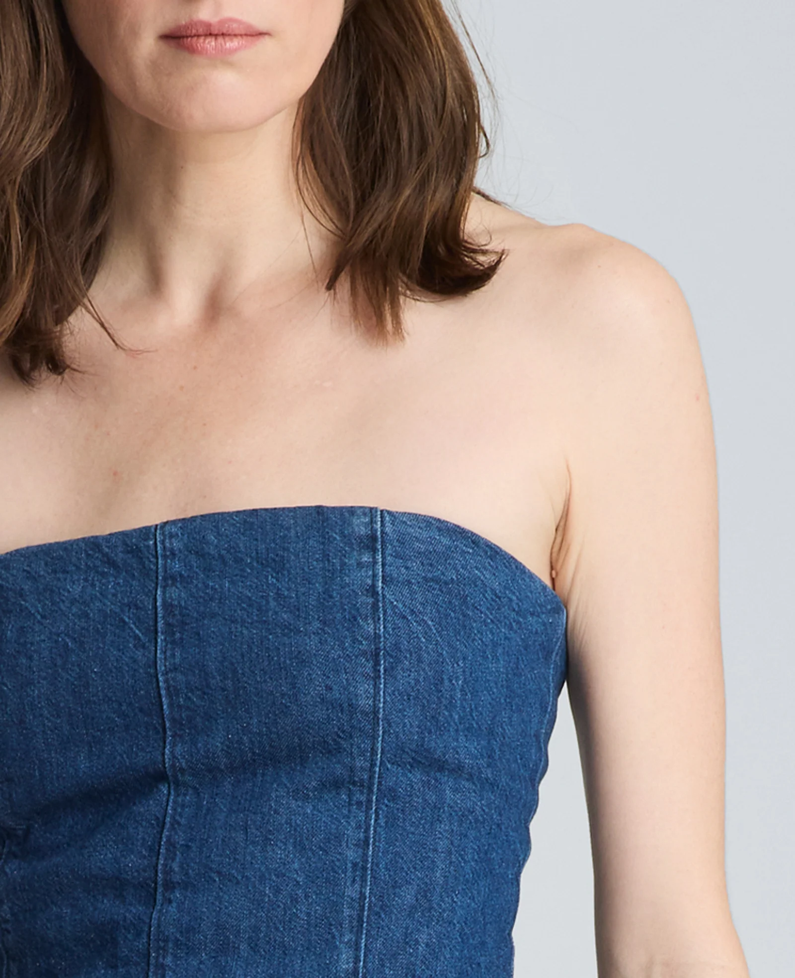 Bustier Strapless Denim Dress - Image 7