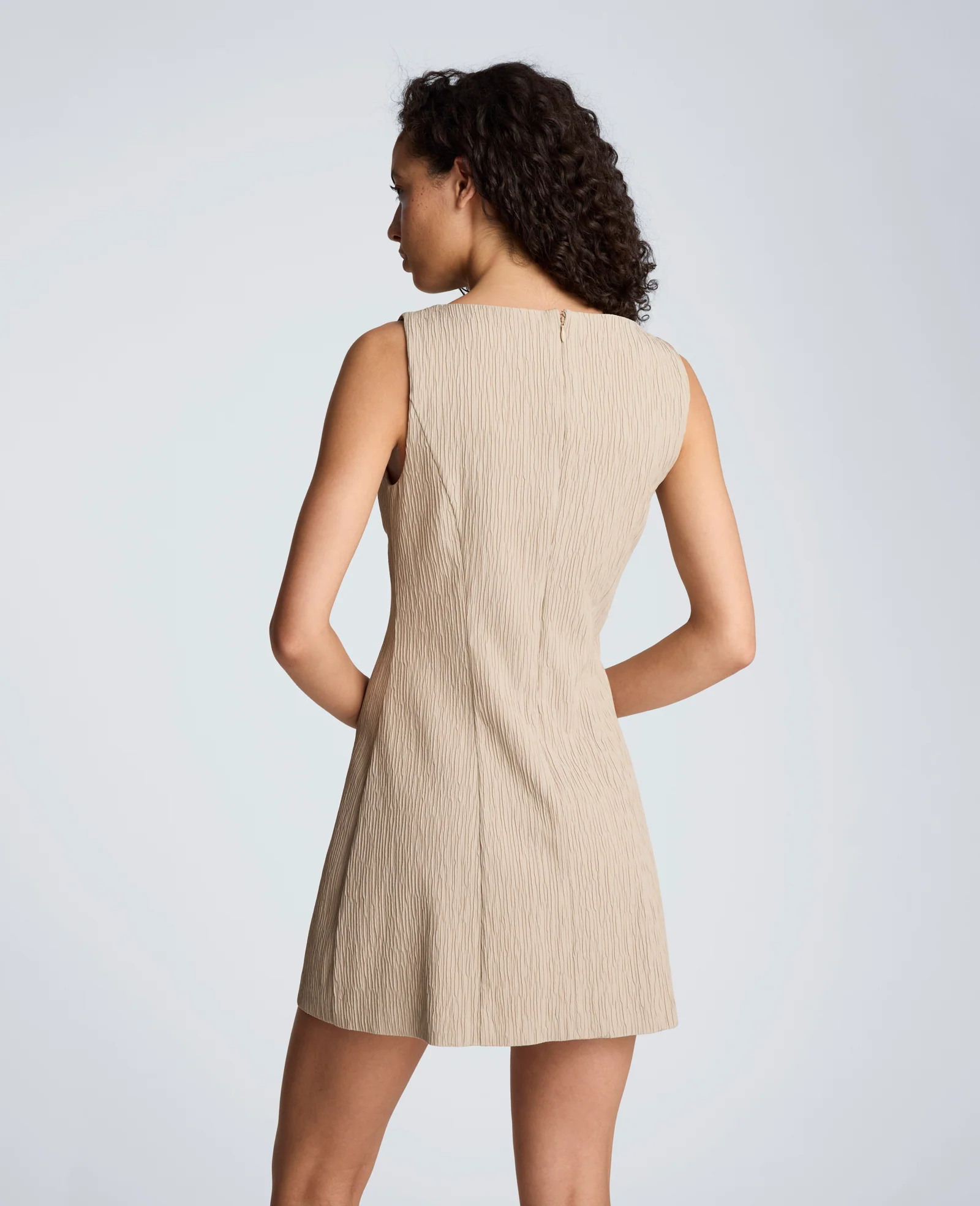 Button Front Boat Neck Sheath Short Cotton Cloque Dress - Image 2