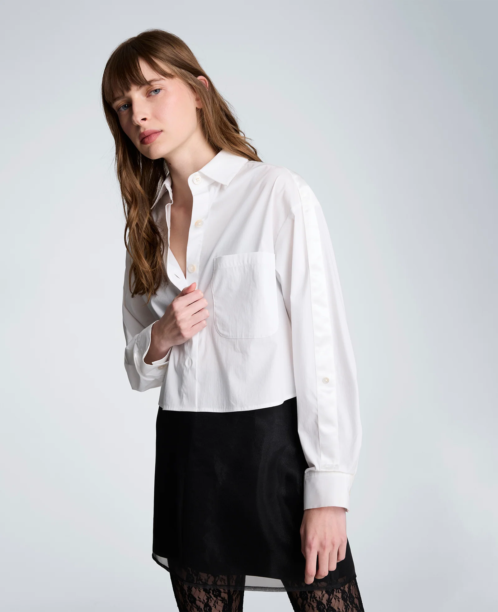 Button Front Crop Shirt with Satin Detail - Image 3