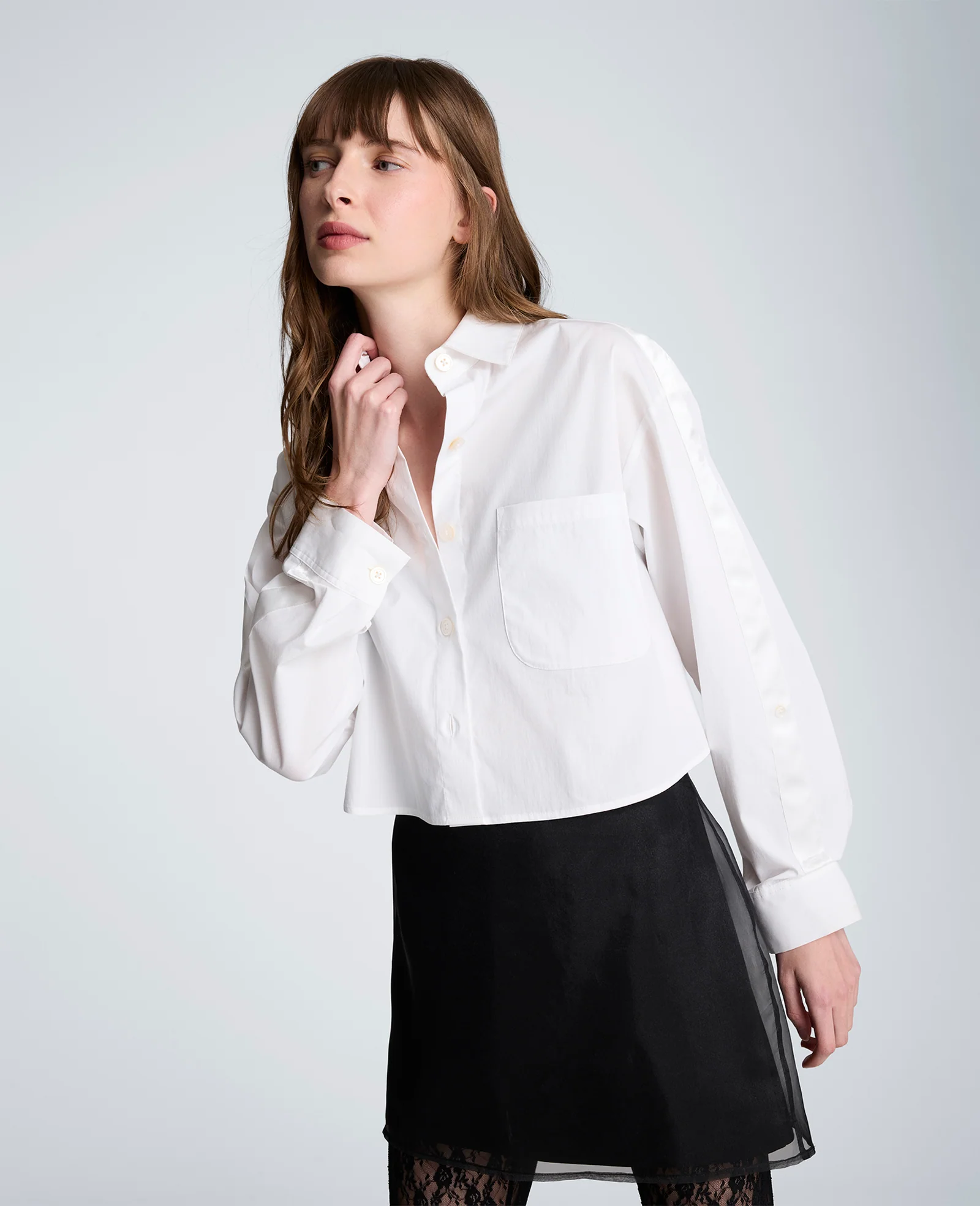 Button Front Crop Shirt with Satin Detail - Image 5