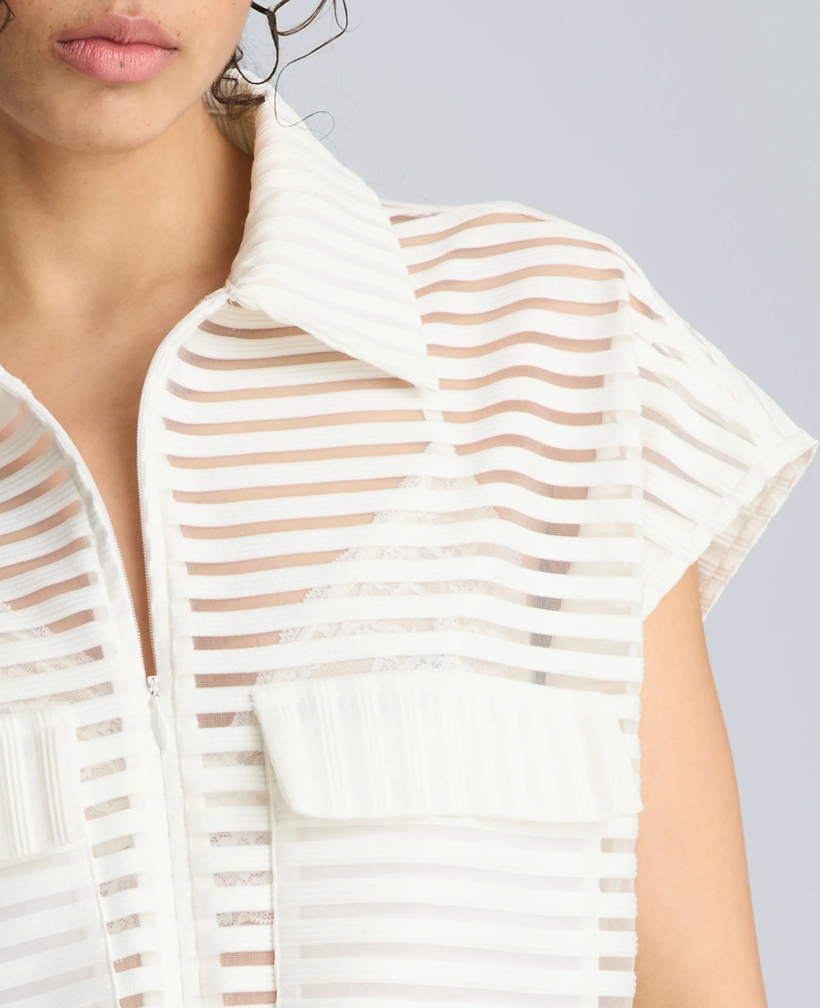 Zip-Up Vest Cardigan with Chest Pocket - Image 6