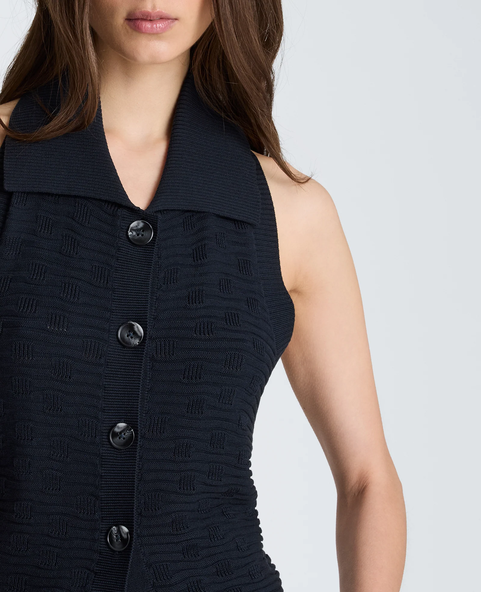 Collared Halter Sweater with Button Front - Image 4