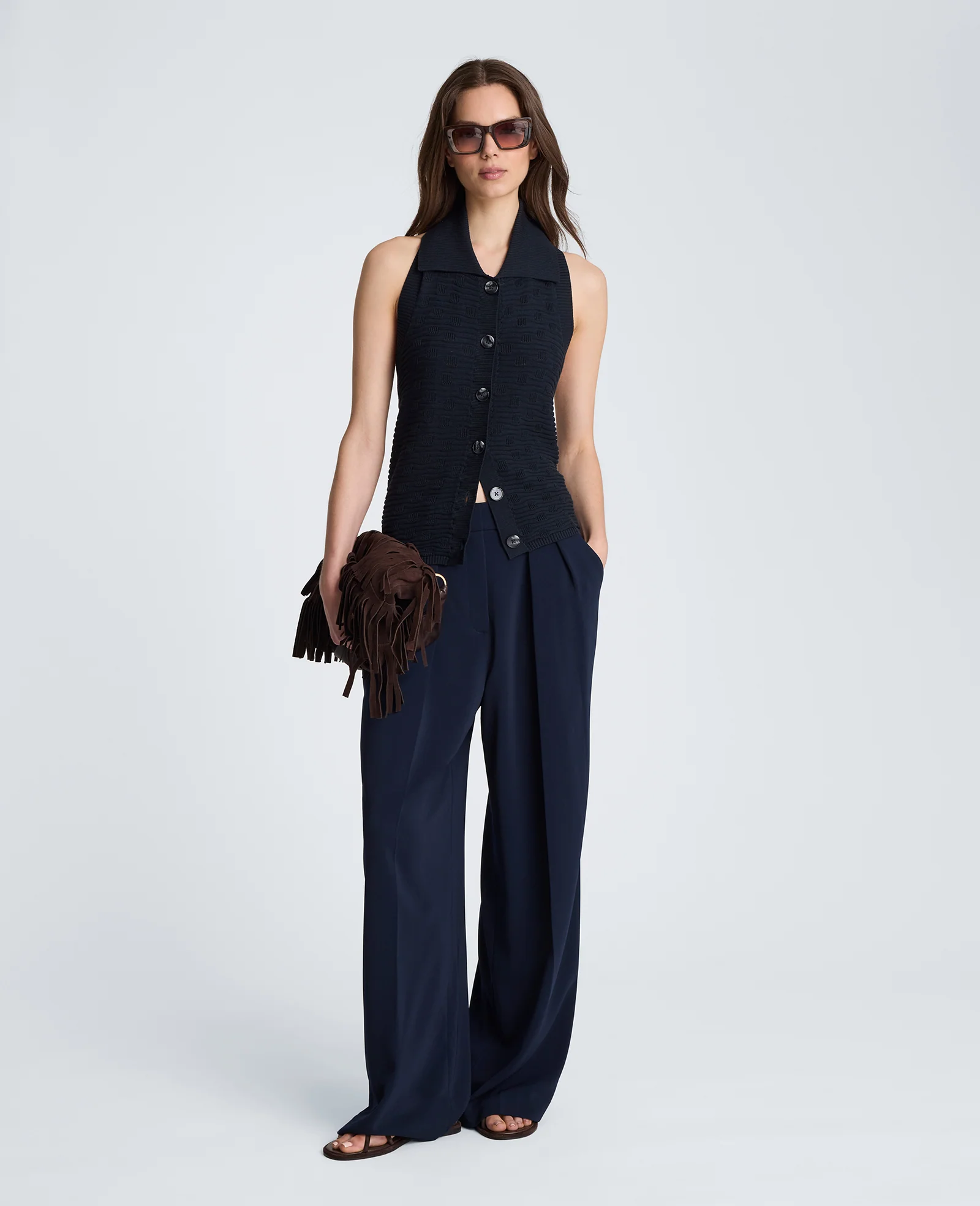 Collared Halter Sweater with Button Front - Image 5