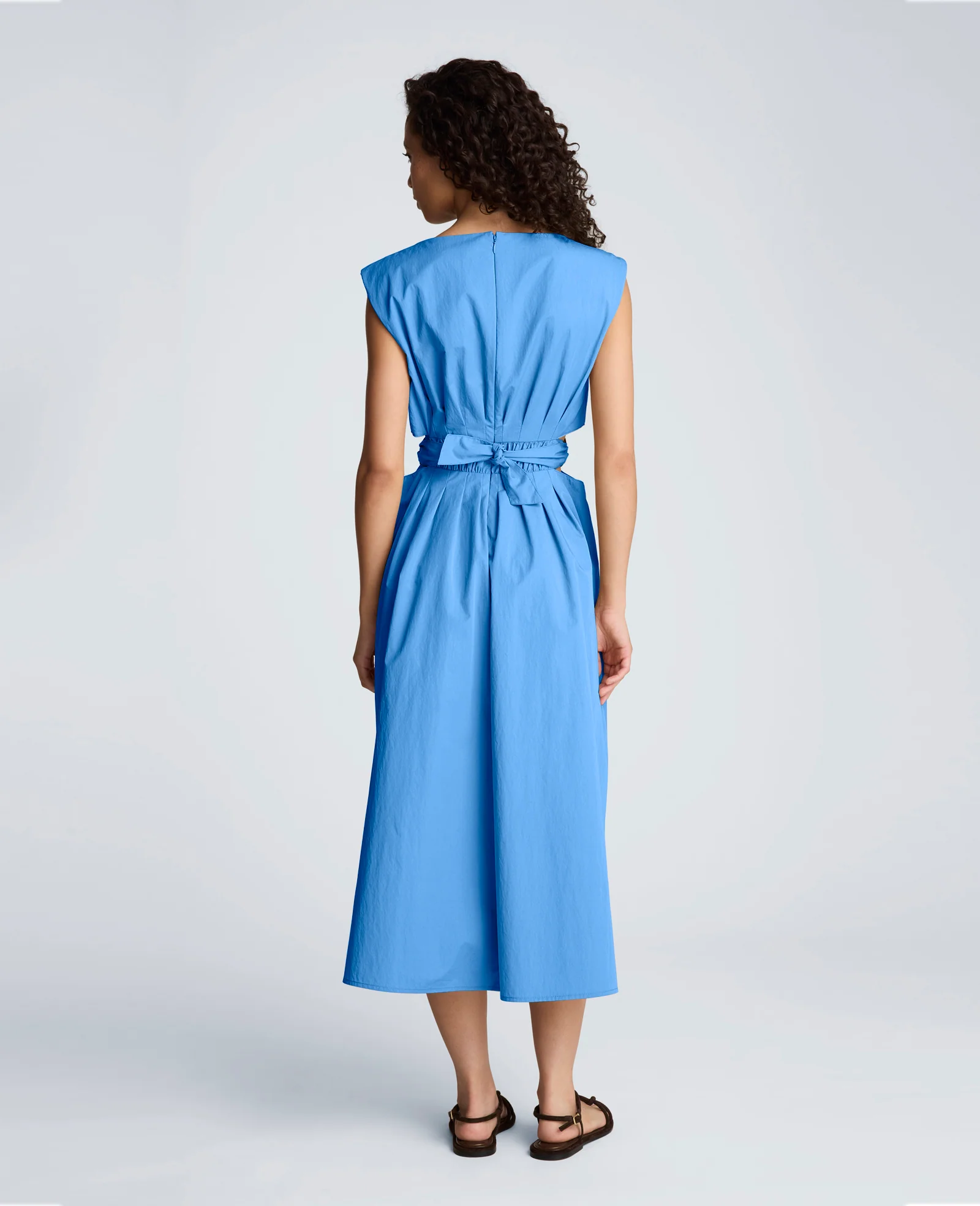 Cotton Poplin Sleeveless D-Rings Tie Midi Dress - Image 2