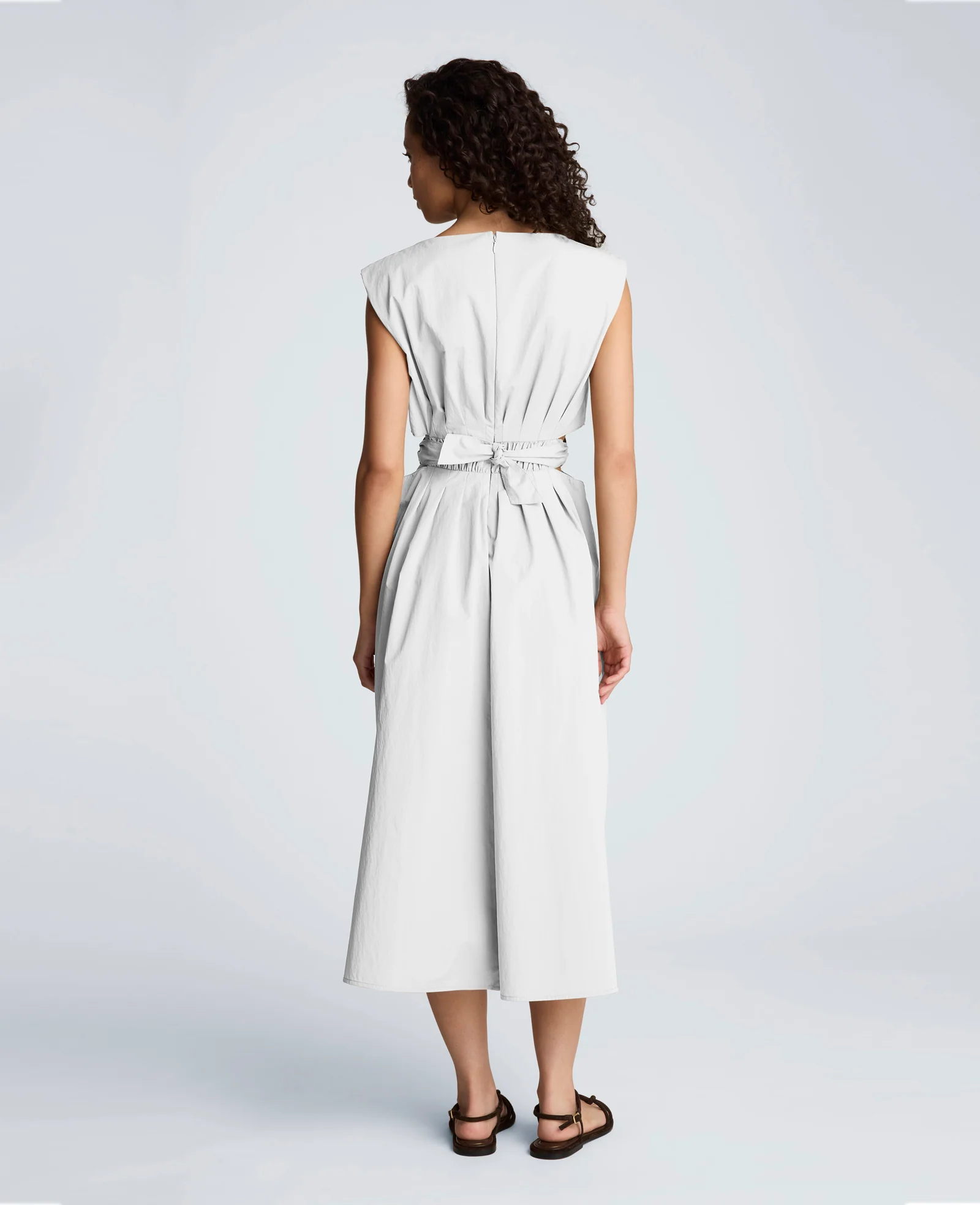 Cotton Poplin Sleeveless D-Rings Tie Midi Dress - Image 2