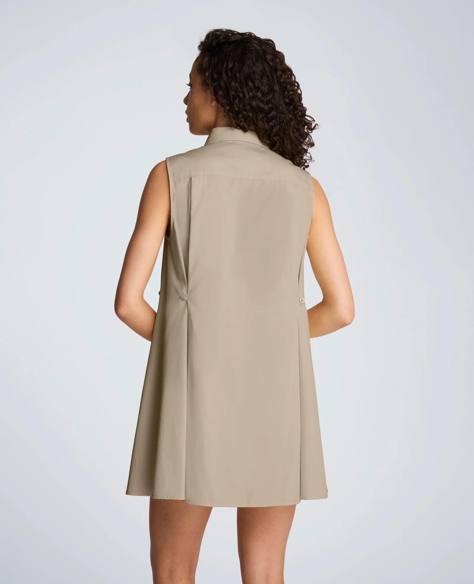 Cotton Poplin Sleeveless Trapeze Mini Dress - Image 2