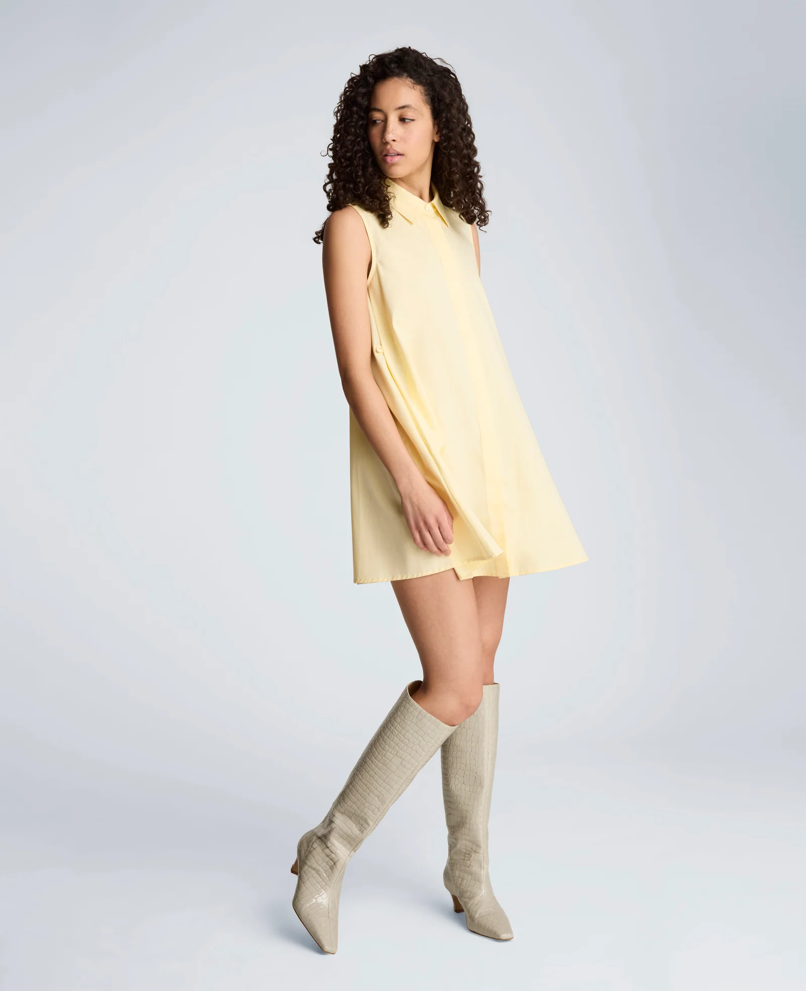 Cotton Poplin Sleeveless Trapeze Mini Dress - Image 5