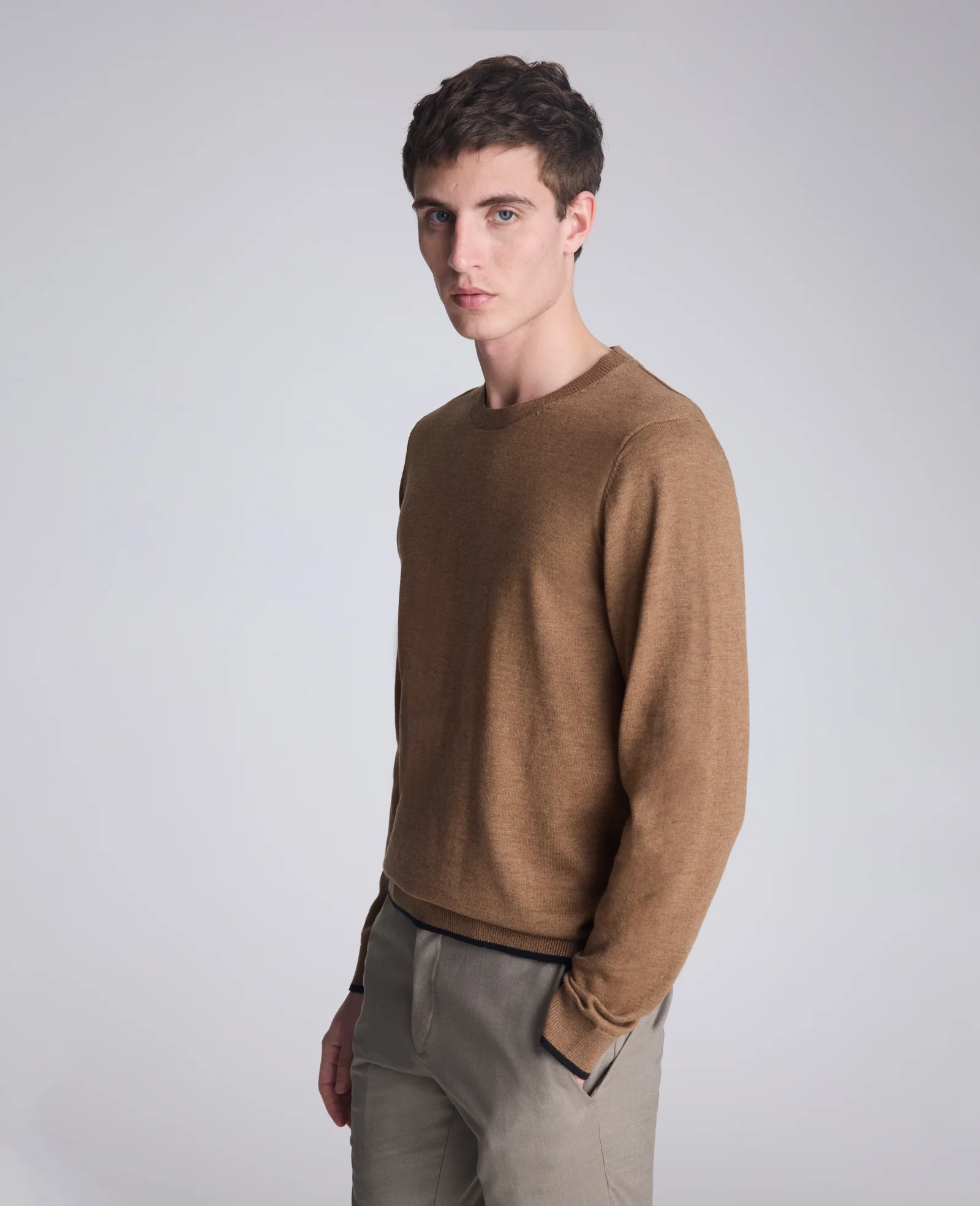 Crew Neck Sweater with Tipping Details - Image 4