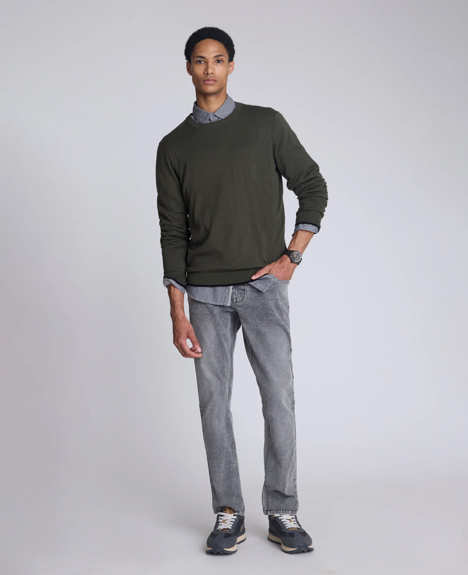 Crewneck Sweater with Tipping Details - Image 4