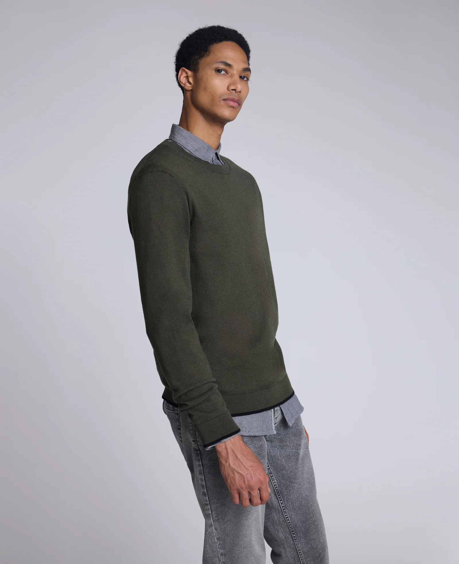 Crewneck Sweater with Tipping Details - Image 5
