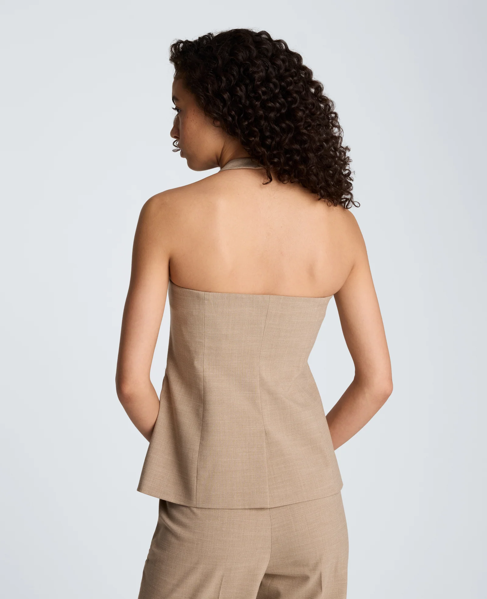 Crosshatch Weave Four Button Halter Vest with Flap Pockets - Image 2