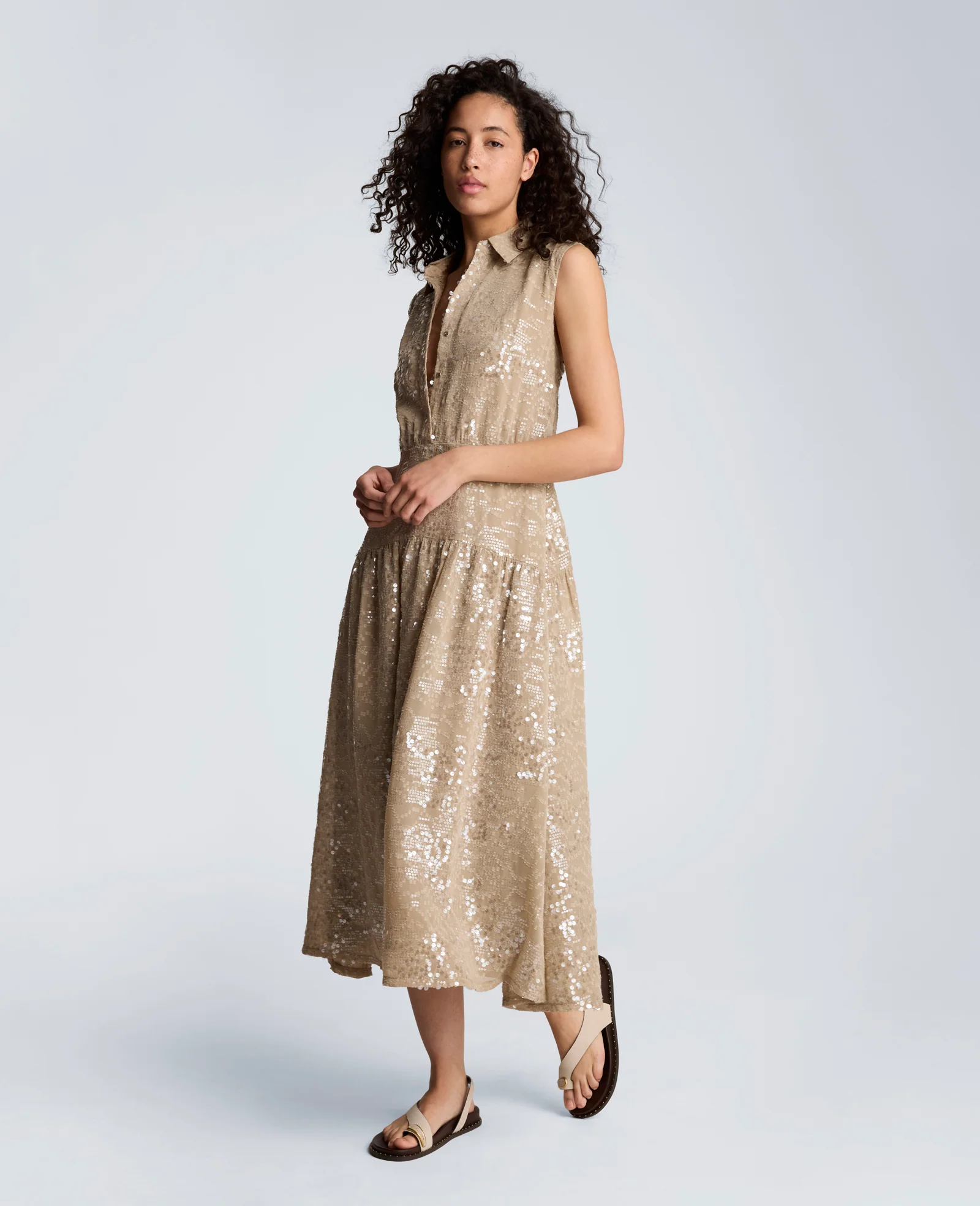 Curved Yoke Midi Shirt Dress