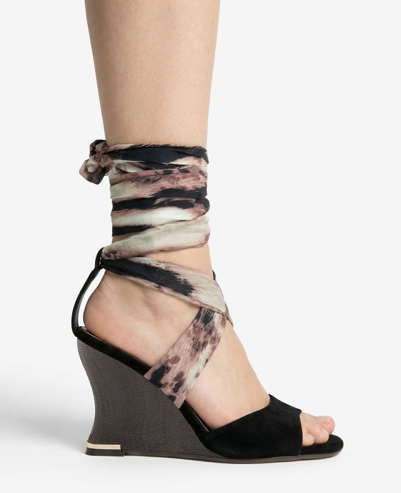 Fabia Printed Fabric Wrap Around Suede & Raffia Wedge - Image 2