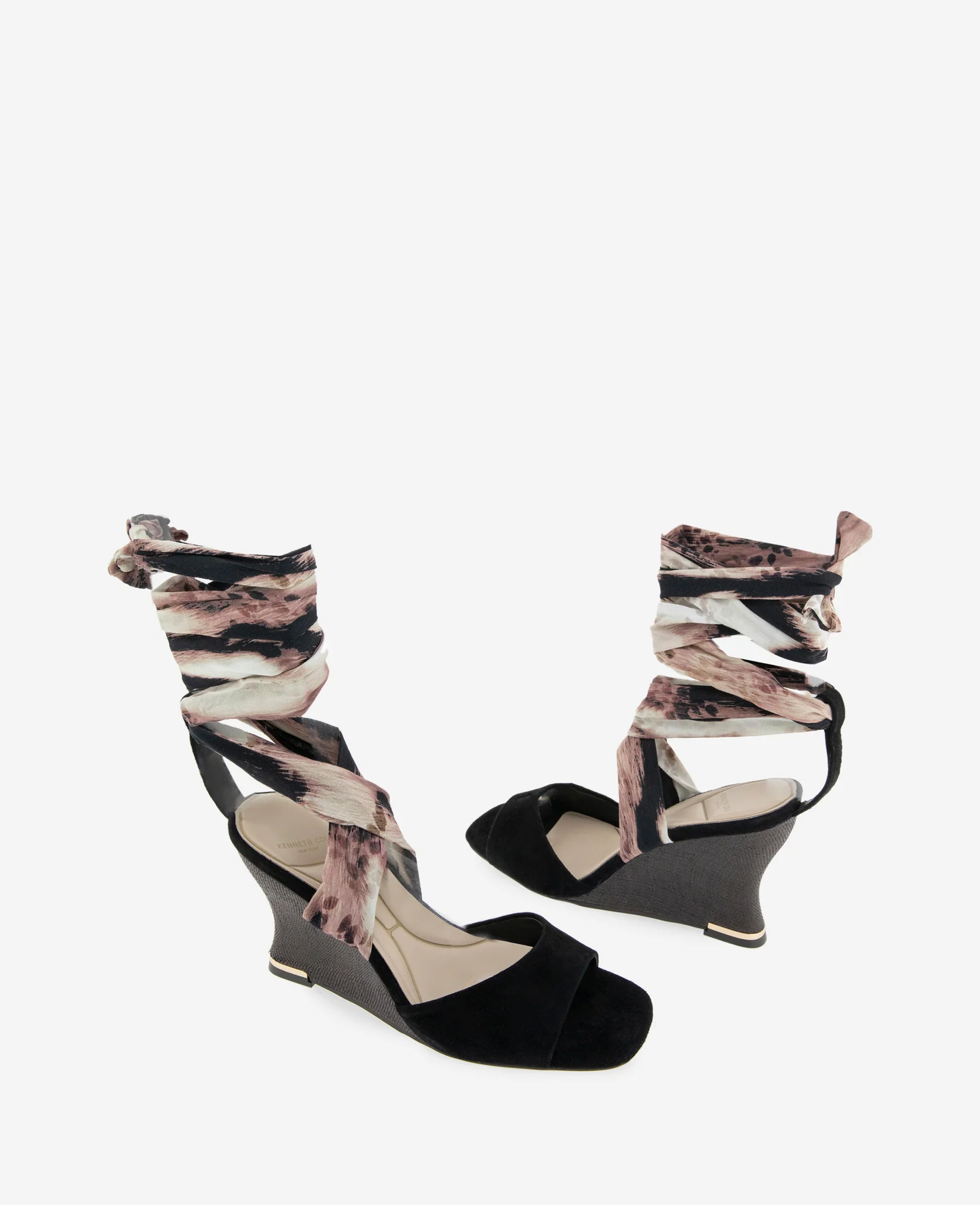 Fabia Printed Fabric Wrap Around Suede & Raffia Wedge - Image 3