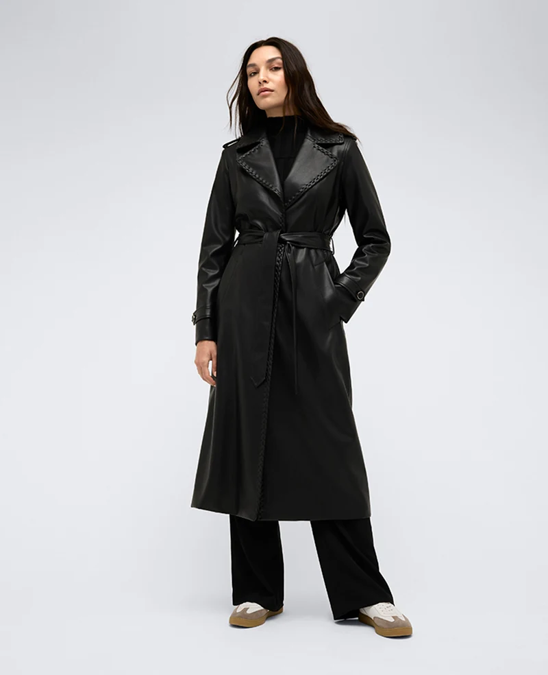 Faux Leather Belted Trench - Image 4
