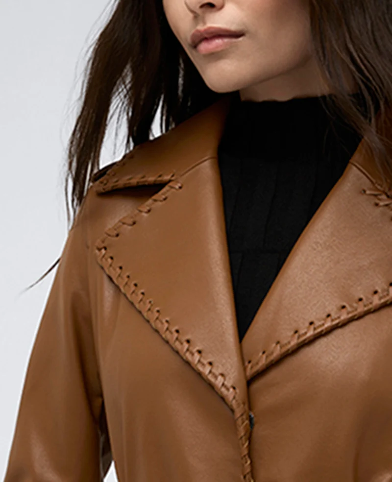 Faux Leather Belted Trench - Image 5