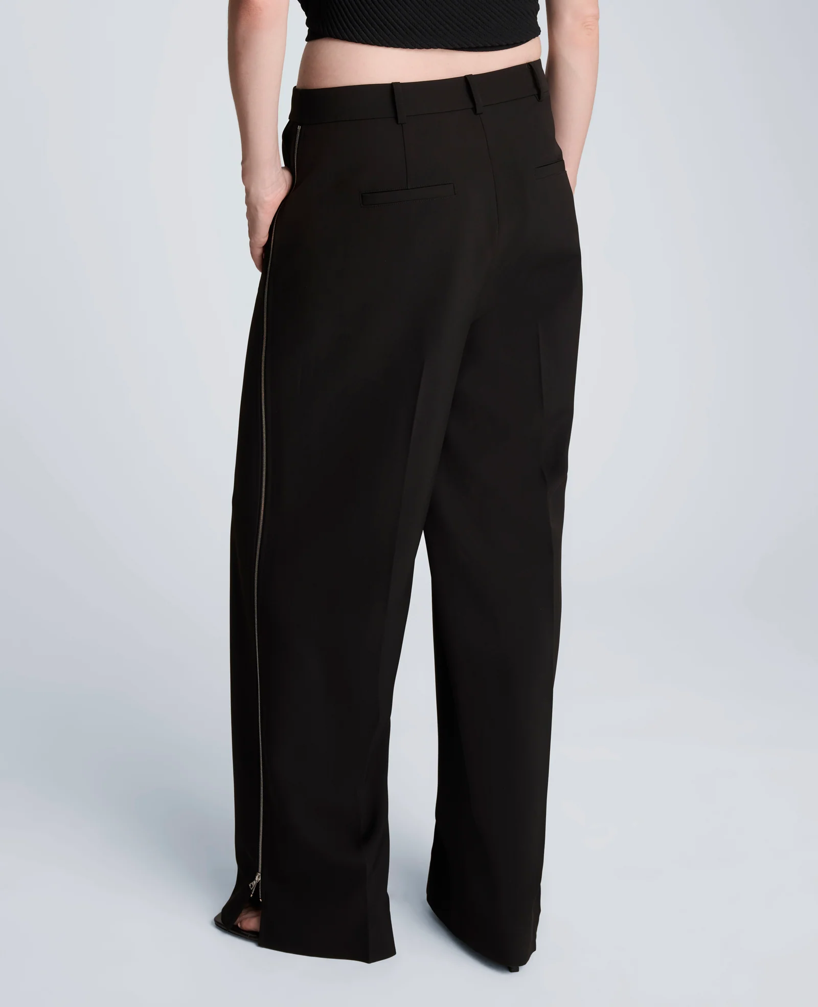 Fly Front High Rise Wide Leg Zipper Pintuck Pant - Image 3