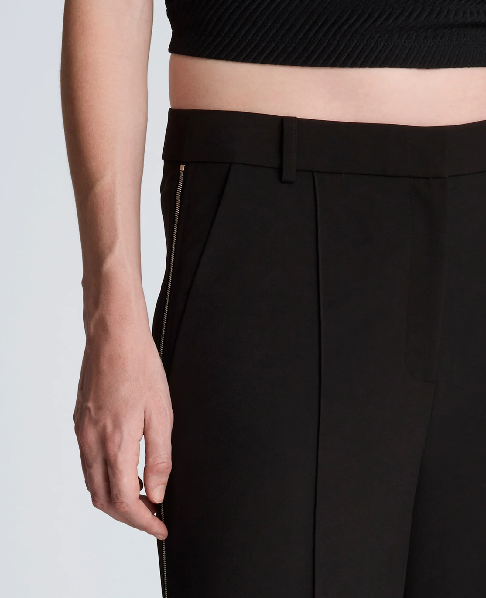Fly Front High Rise Wide Leg Zipper Pintuck Pant - Image 4