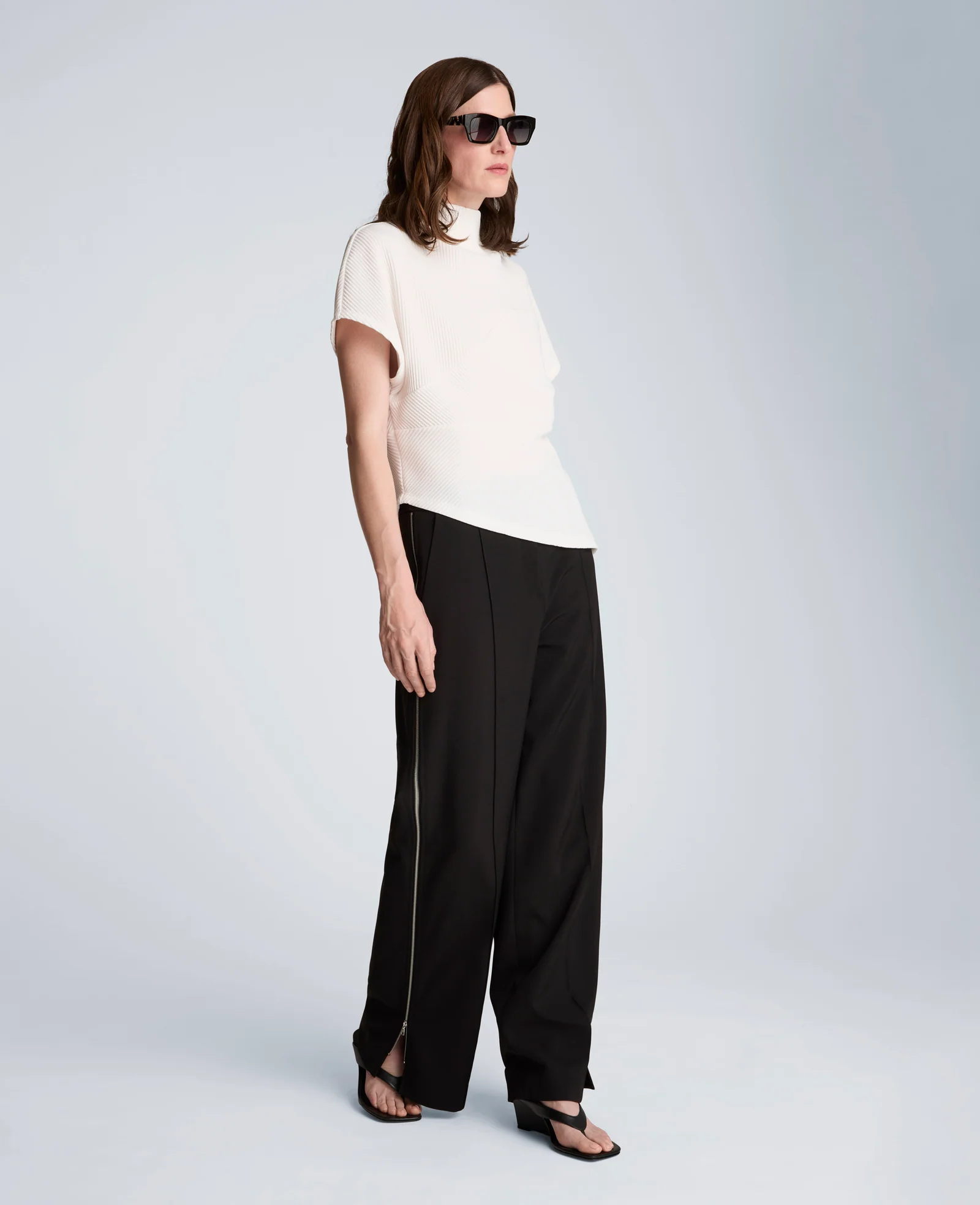 Fly Front High Rise Wide Leg Zipper Pintuck Pant - Image 7