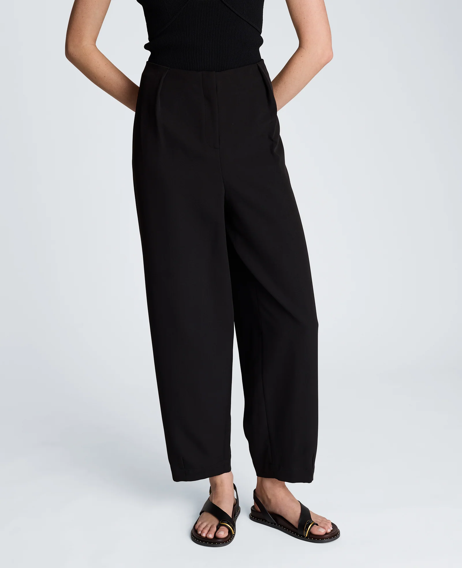 Fly Front Tapered Leg High Waisted Pleated Pant