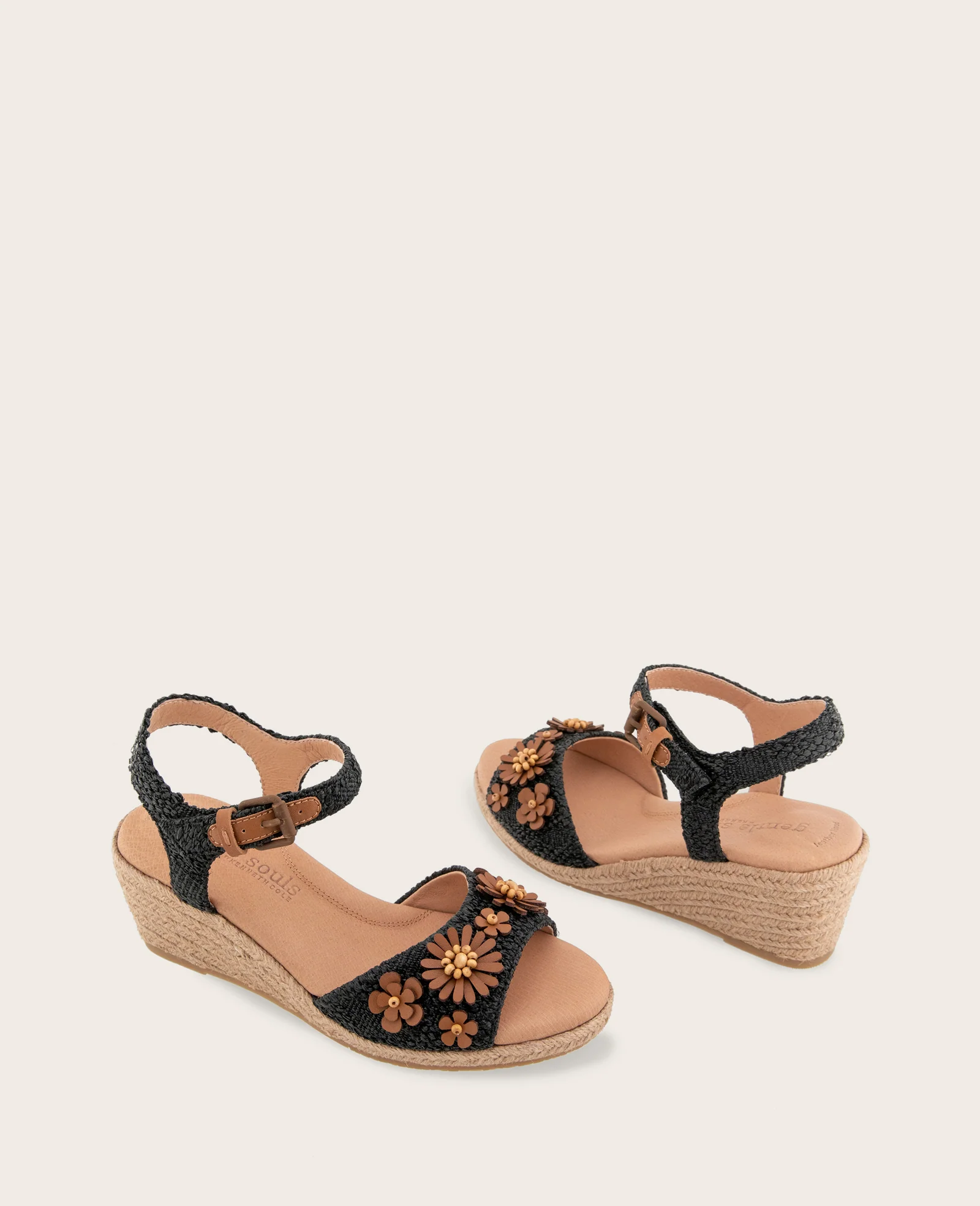 GENTLE SOULS - Gibson Raffia Floral Ankle Strap Wedge Sandal - Image 2