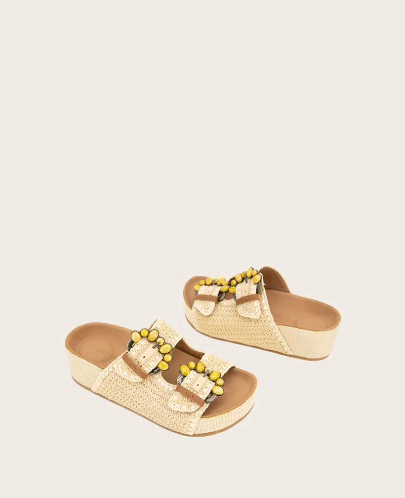 GENTLE SOULS - Kendall Raffia Wrap Buckle Wedge - Image 2