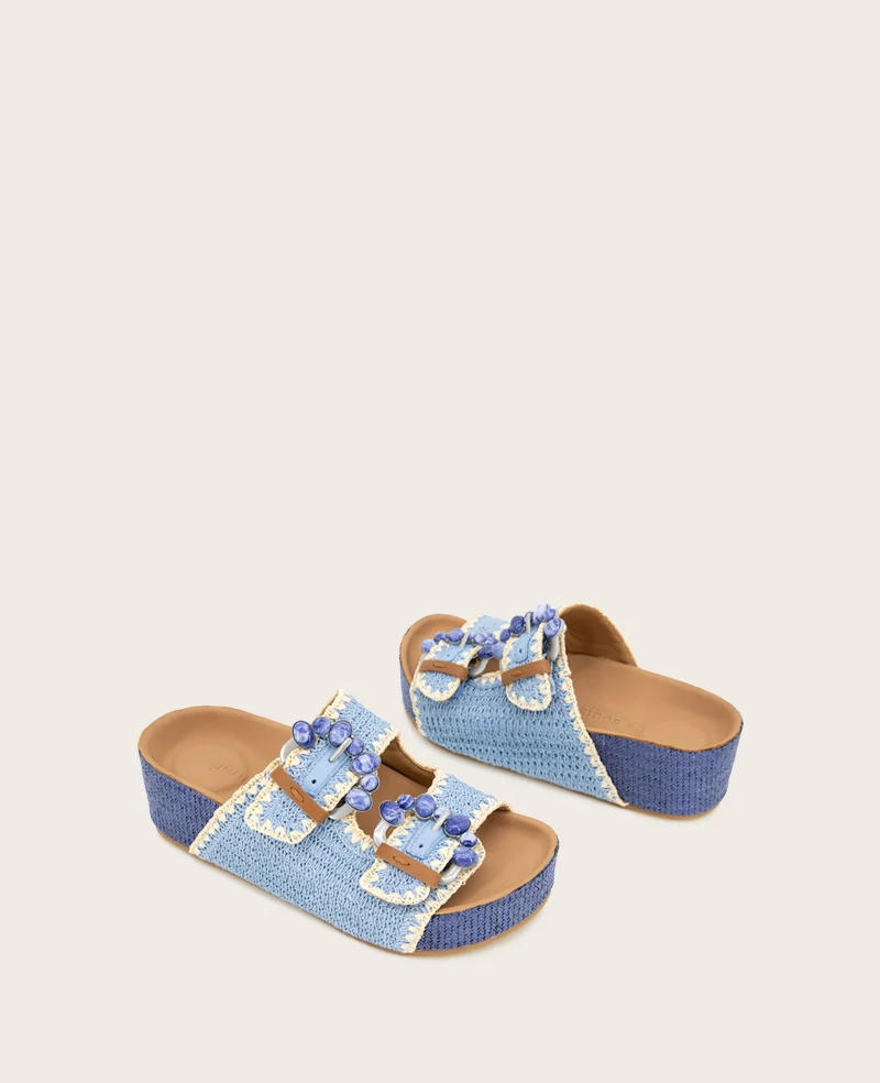 GENTLE SOULS - Kendall Raffia Wrap Buckle Wedge - Image 2