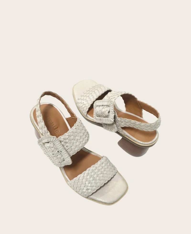 GENTLE SOULS - Madylyn Metallic Woven Leather Heel Sandal - Image 4