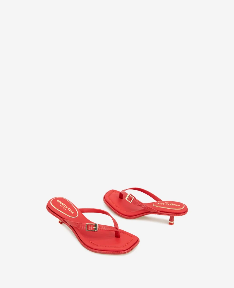 Gillie Embossed Lizard Kitten Heel Buckle Sandal - Image 2