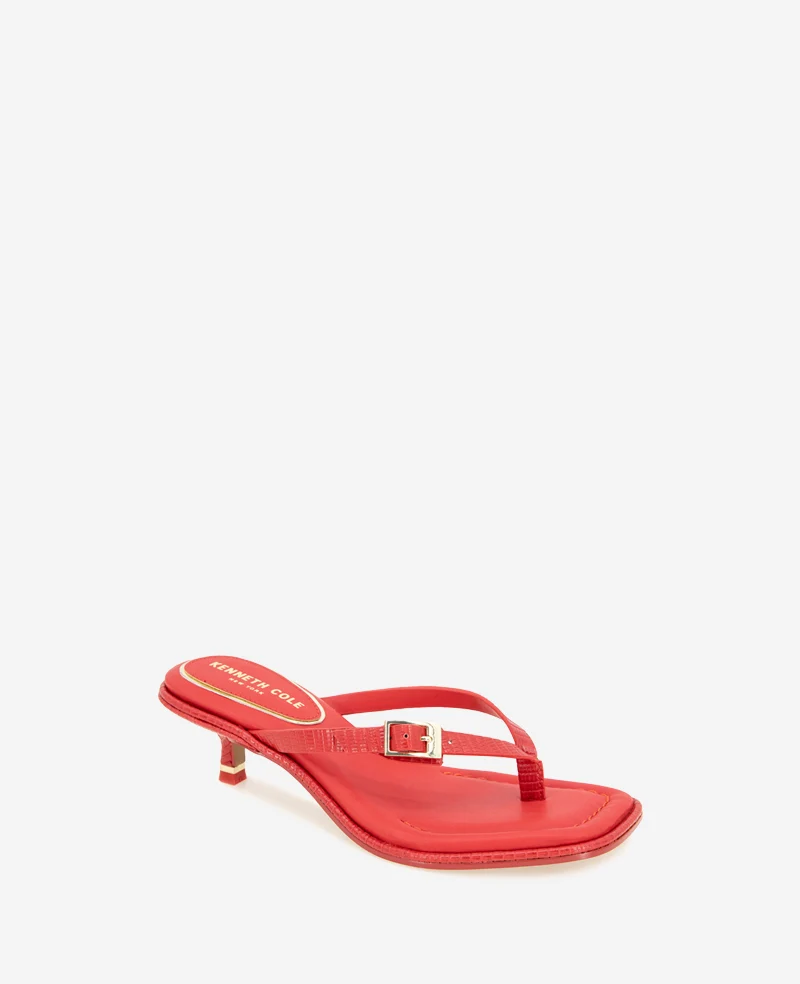Gillie Embossed Lizard Kitten Heel Buckle Sandal - Image 3