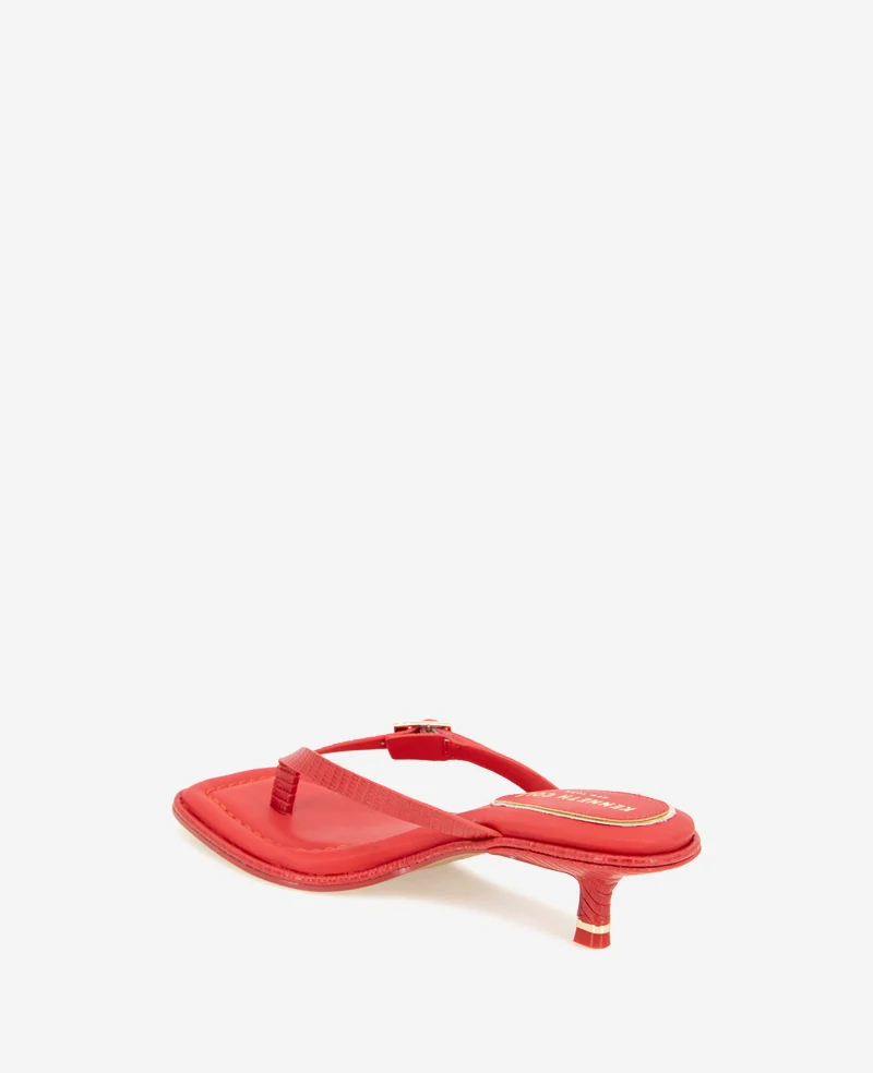 Gillie Embossed Lizard Kitten Heel Buckle Sandal - Image 4