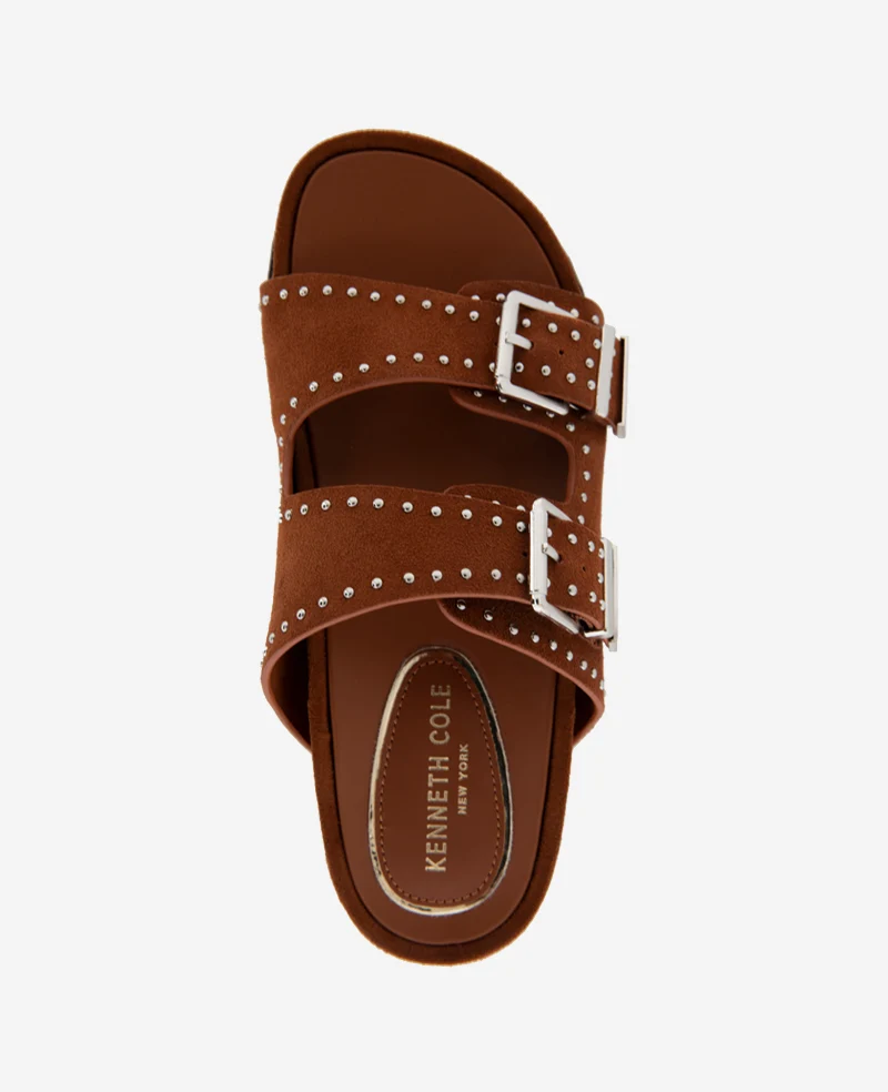 Gradie Double Buckle Studded Suede Platform Slide Sandal - Image 4