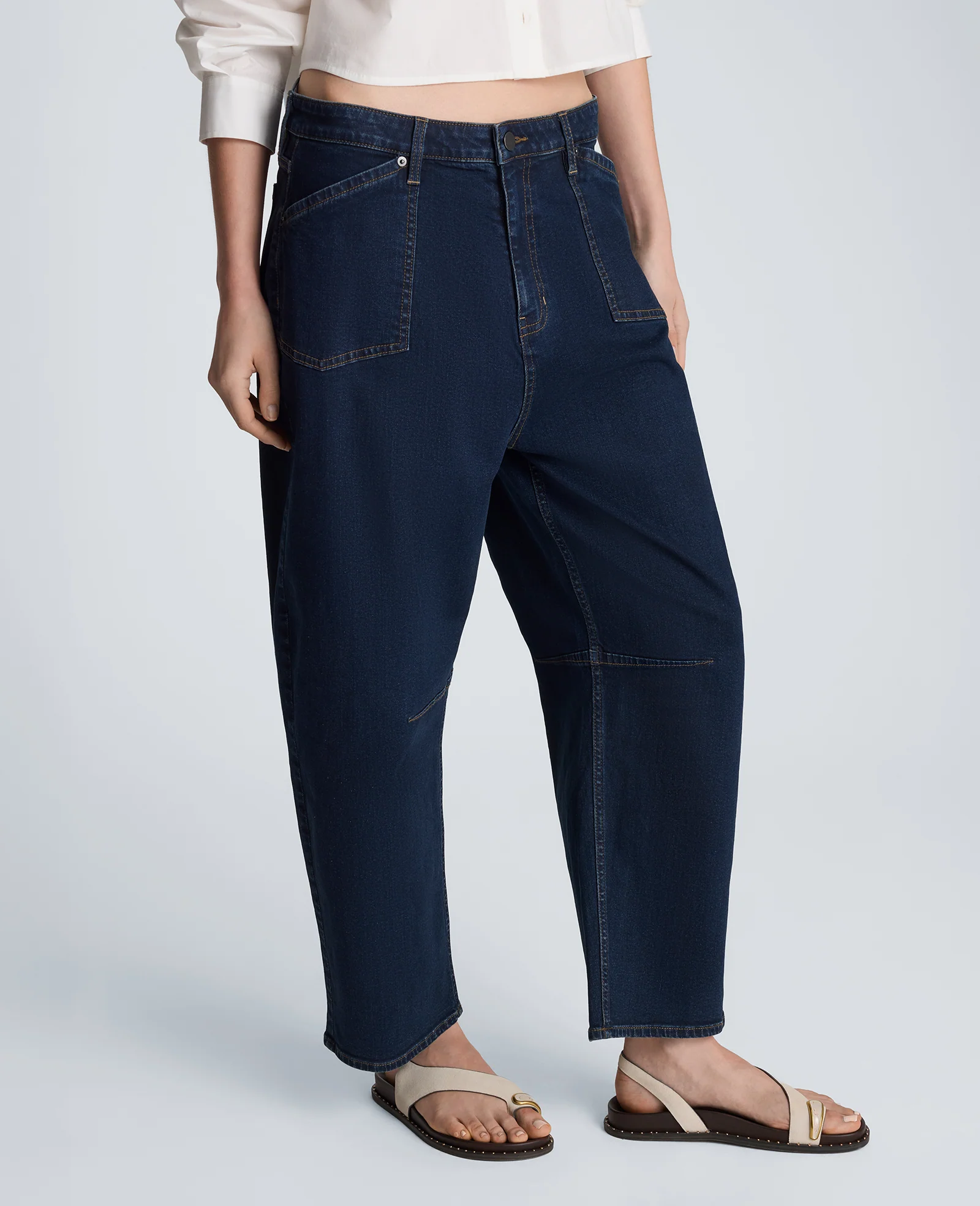 High Rise Fly Front Cropped Barrel Jeans - Image 3