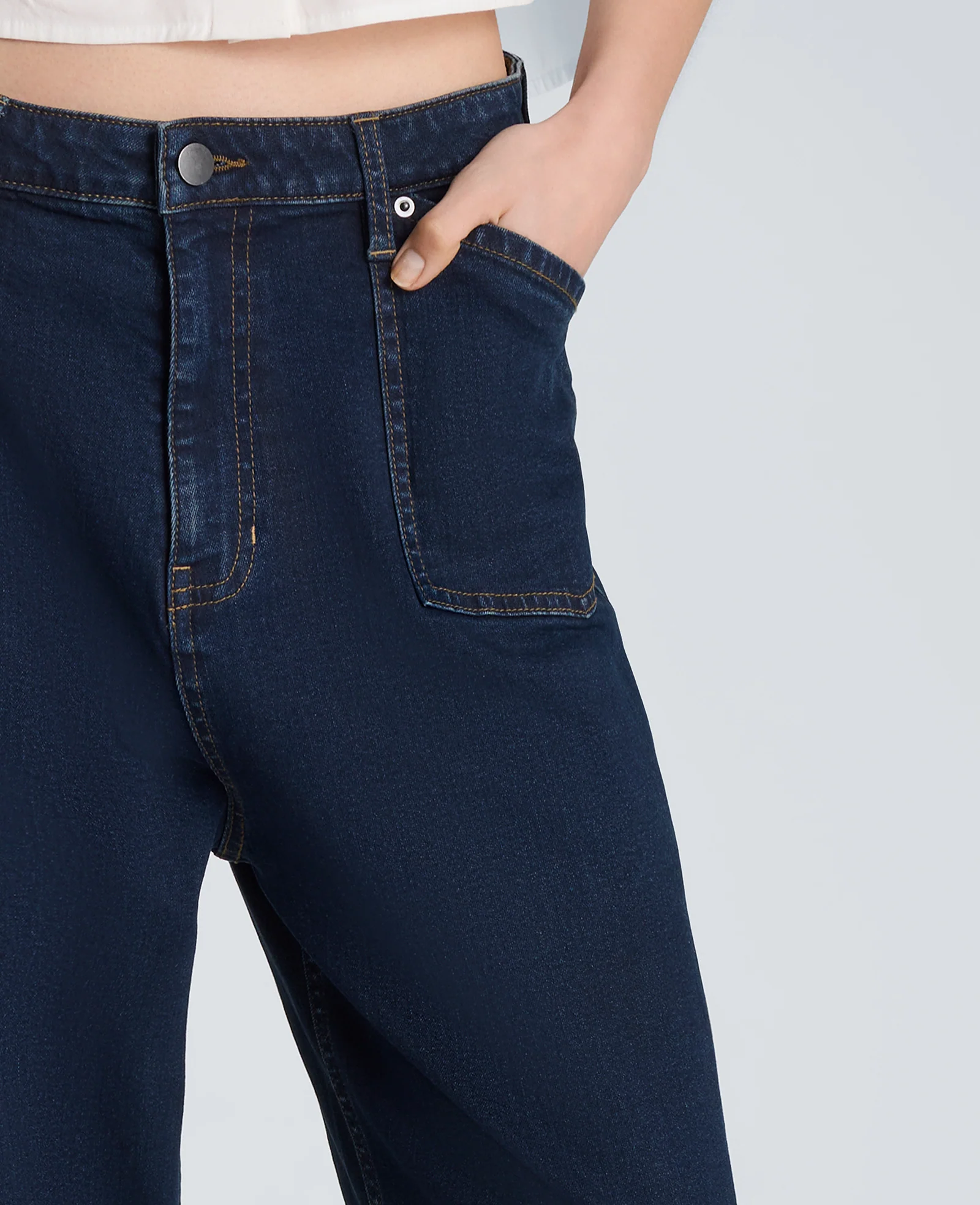 High Rise Fly Front Cropped Barrel Jeans - Image 4