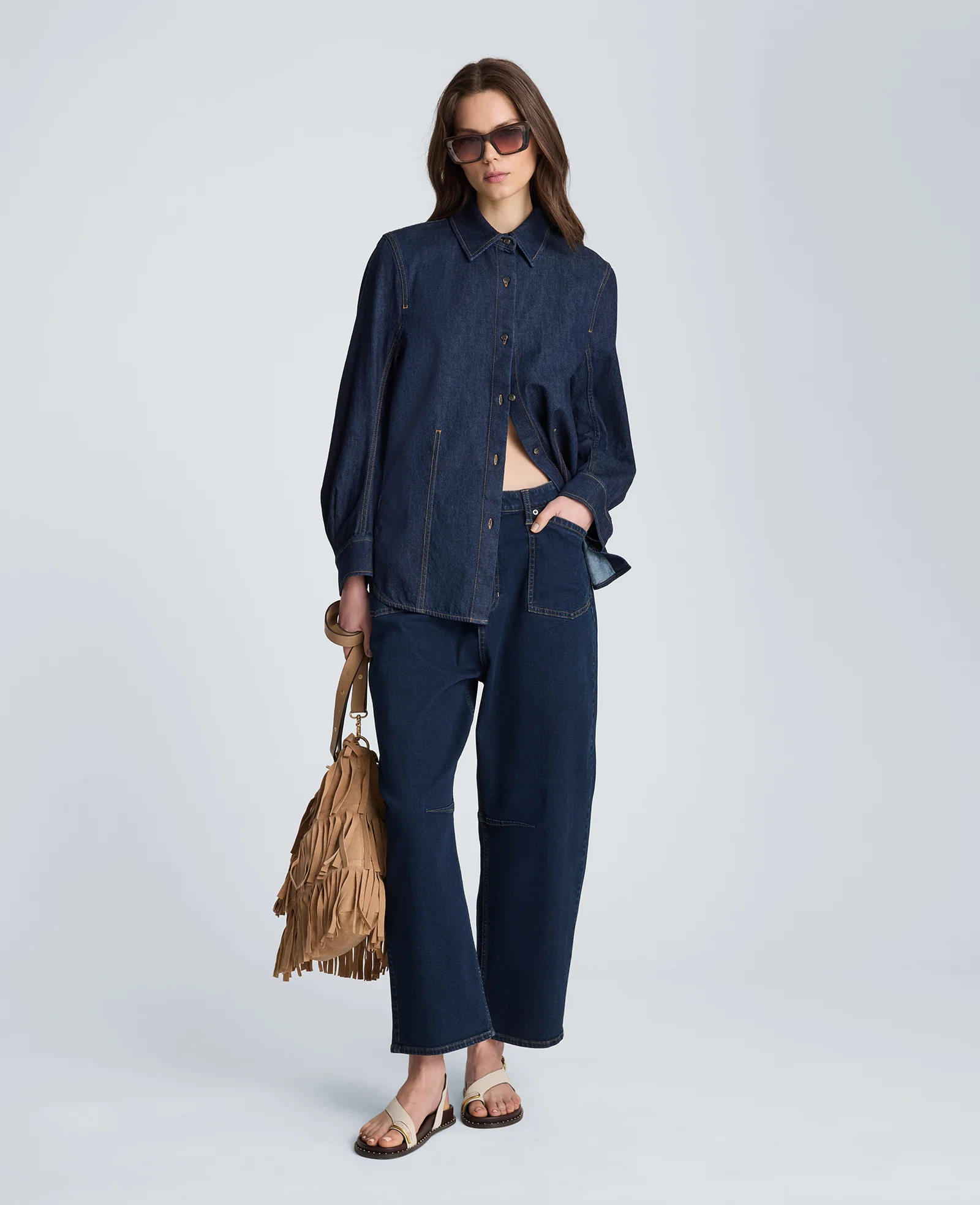 High Rise Fly Front Cropped Barrel Jeans - Image 5