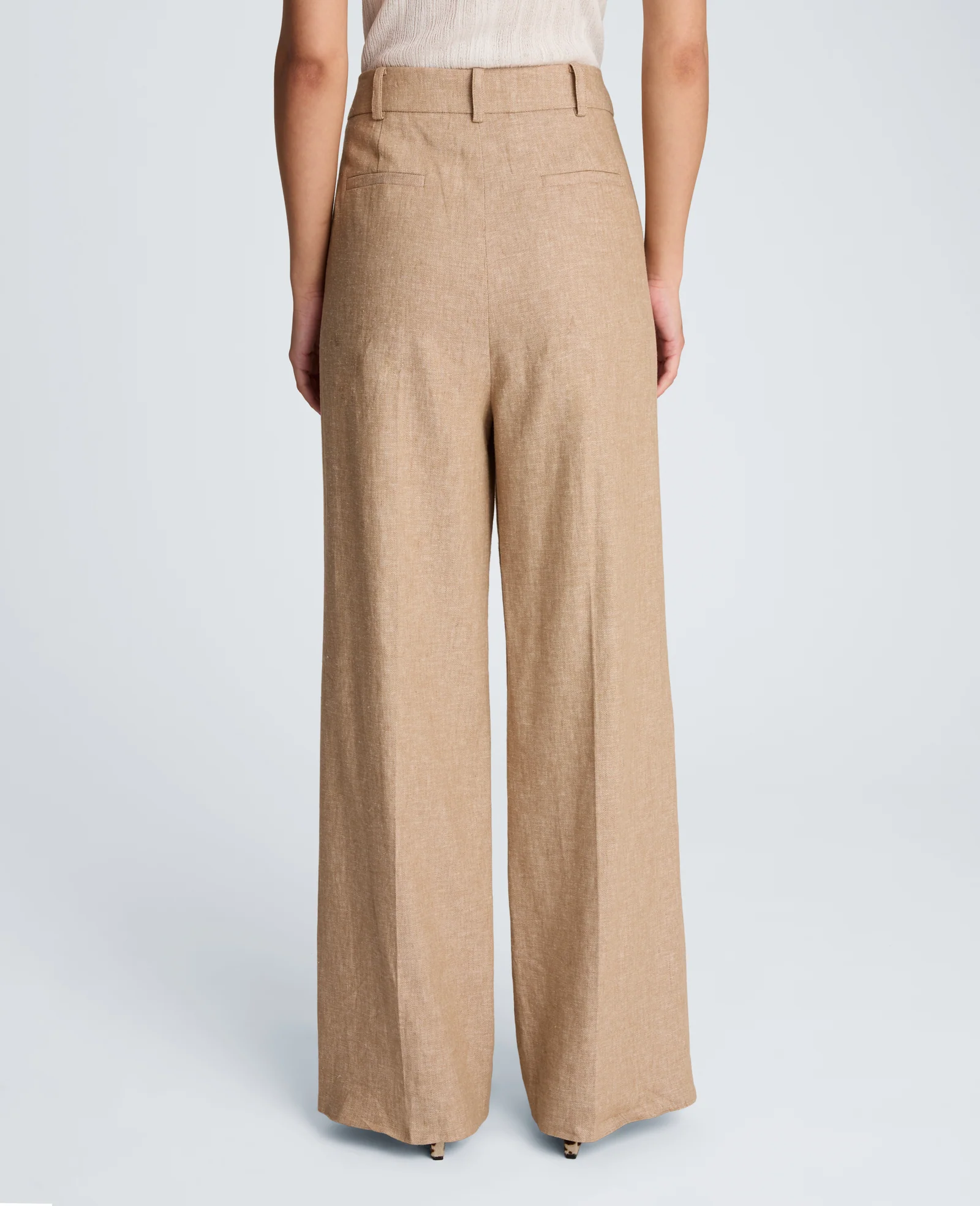 High Rise Fly Front Double Pleat Wide Leg Linen Blend Pant - Image 2