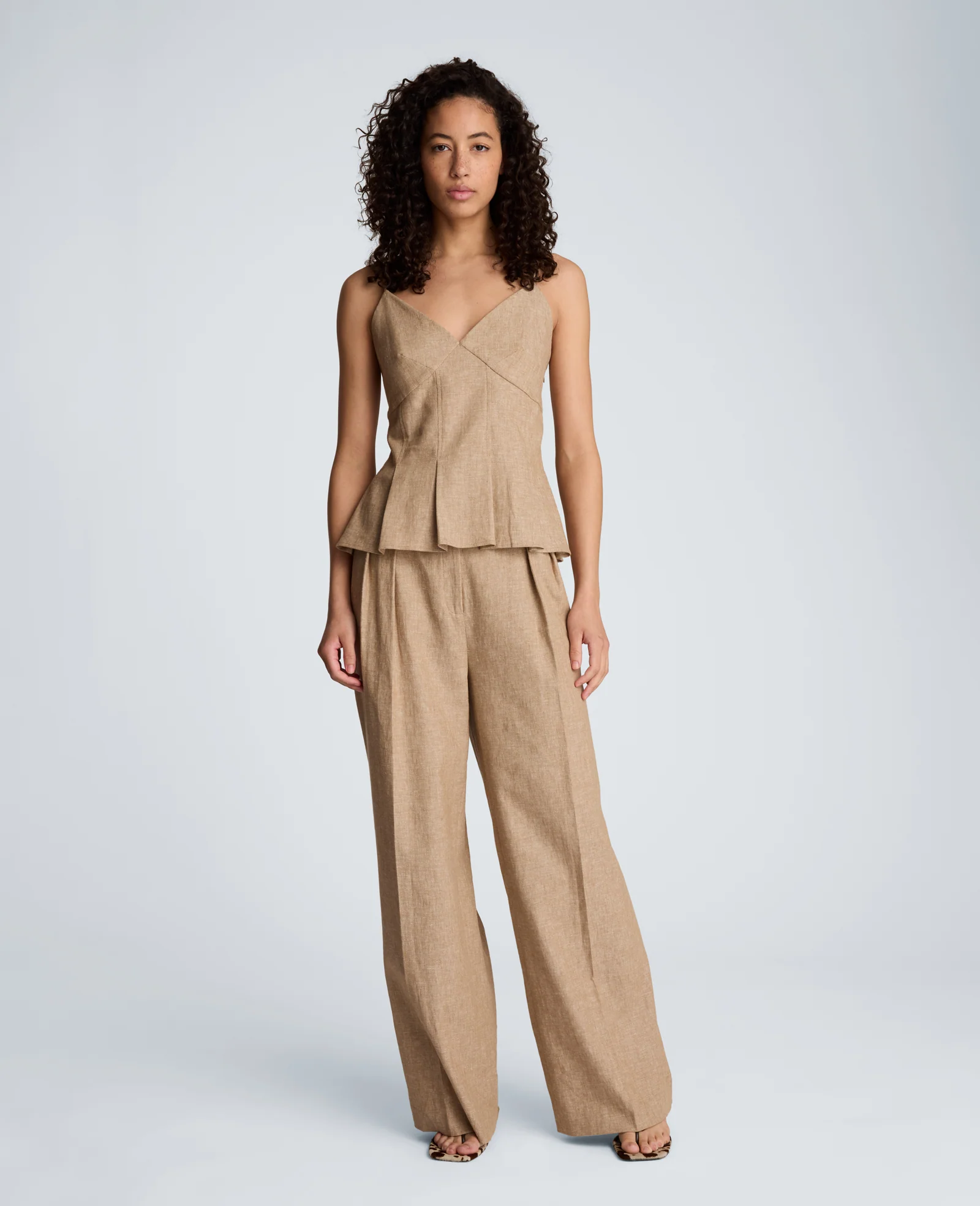 High Rise Fly Front Double Pleat Wide Leg Linen Blend Pant - Image 4