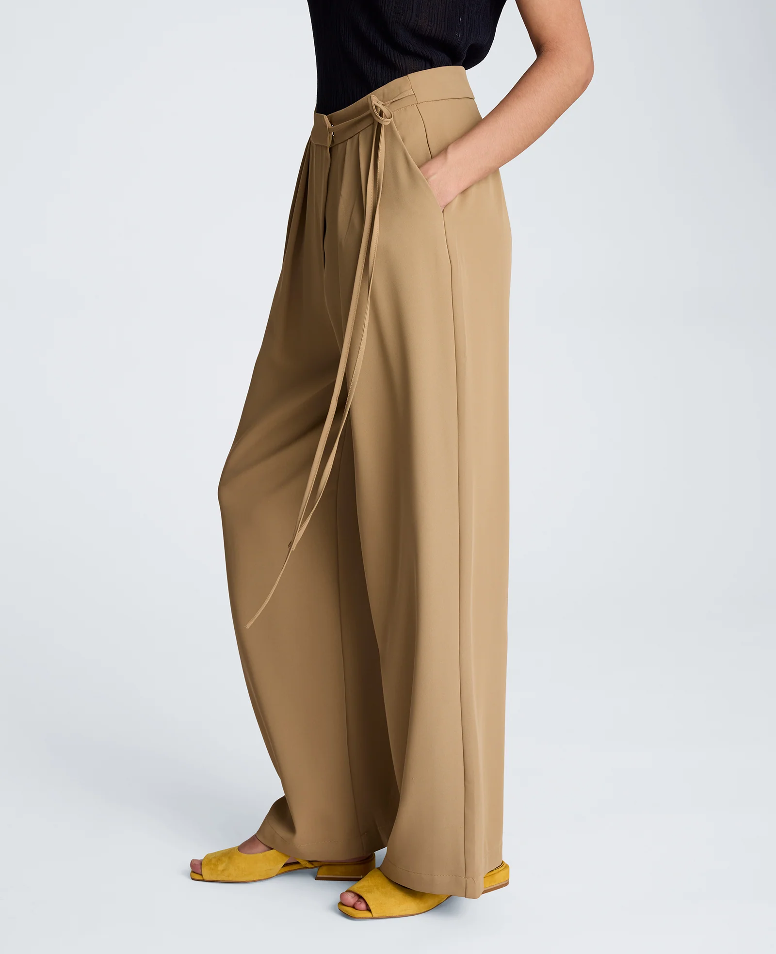 High Rise Fly Front Wide Leg Asymmetrical Double Pleat Pant - Image 2