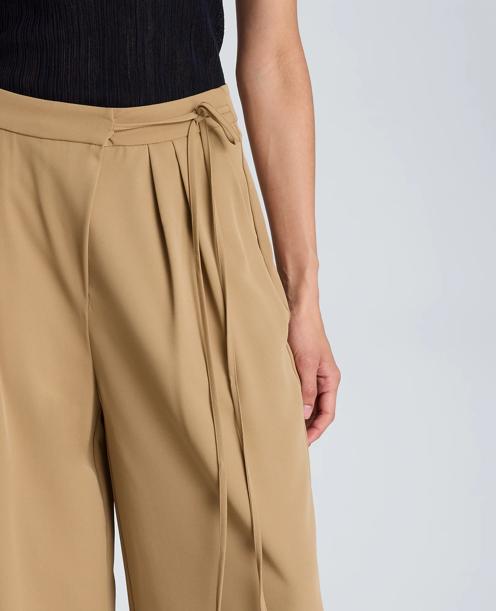 High Rise Fly Front Wide Leg Asymmetrical Double Pleat Pant - Image 3