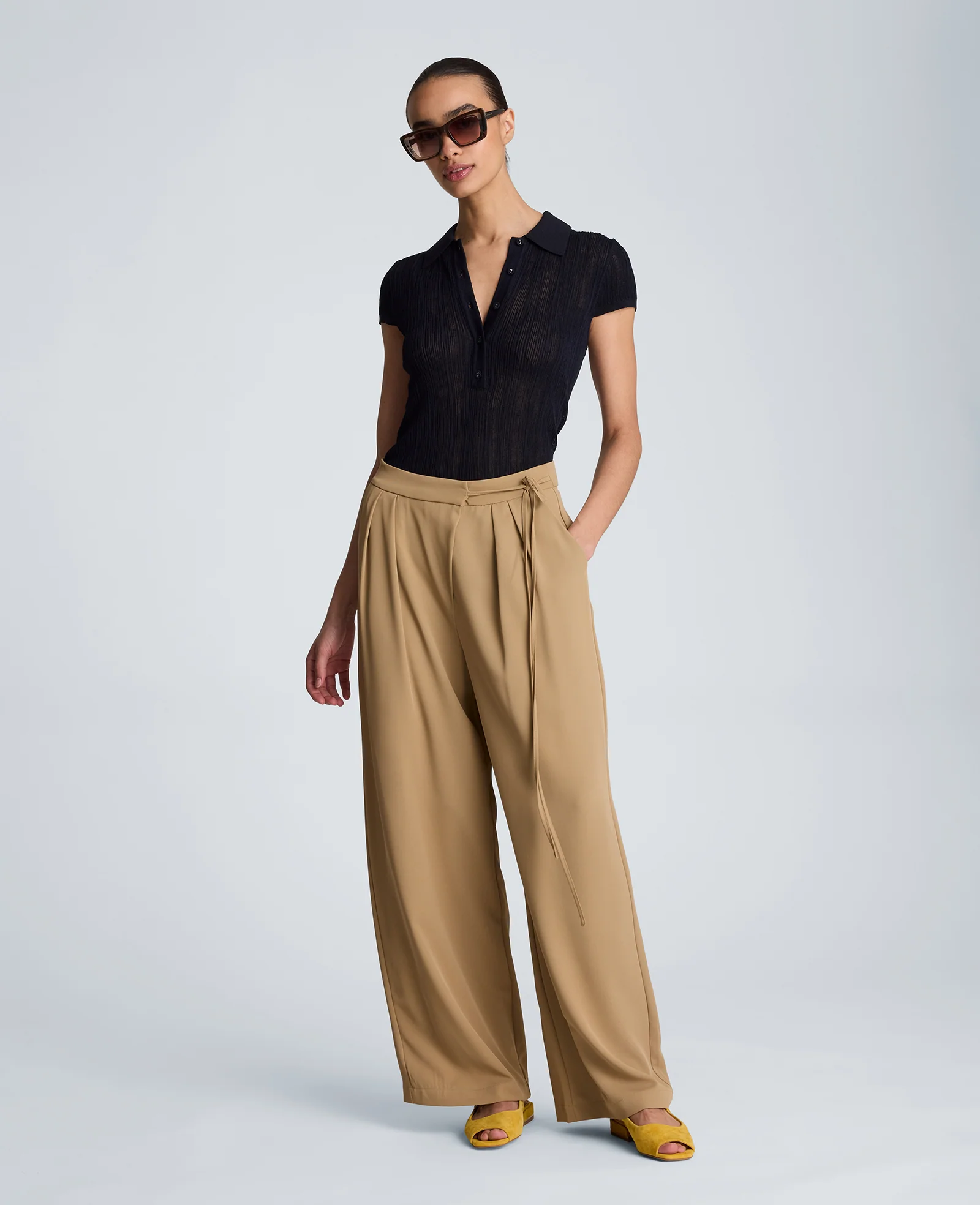 High Rise Fly Front Wide Leg Asymmetrical Double Pleat Pant - Image 4