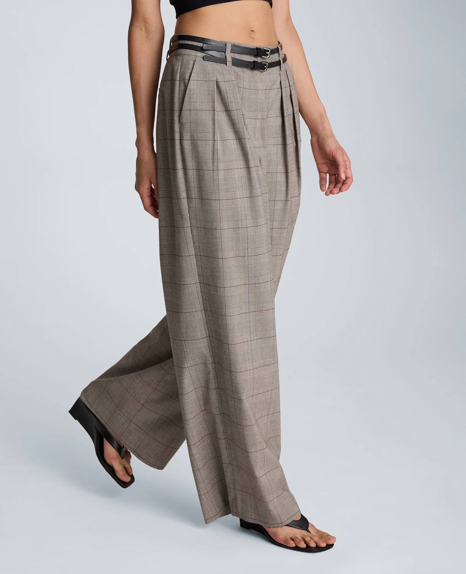 High Rise Fly Front Wide Leg Double Belted Pleat Pant - Image 3