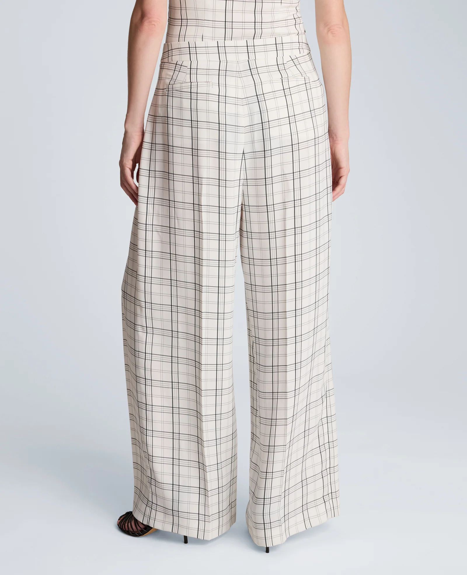 High Rise Fly Front Wide Leg Triple Pleat Lined Plaid Pant - Image 2