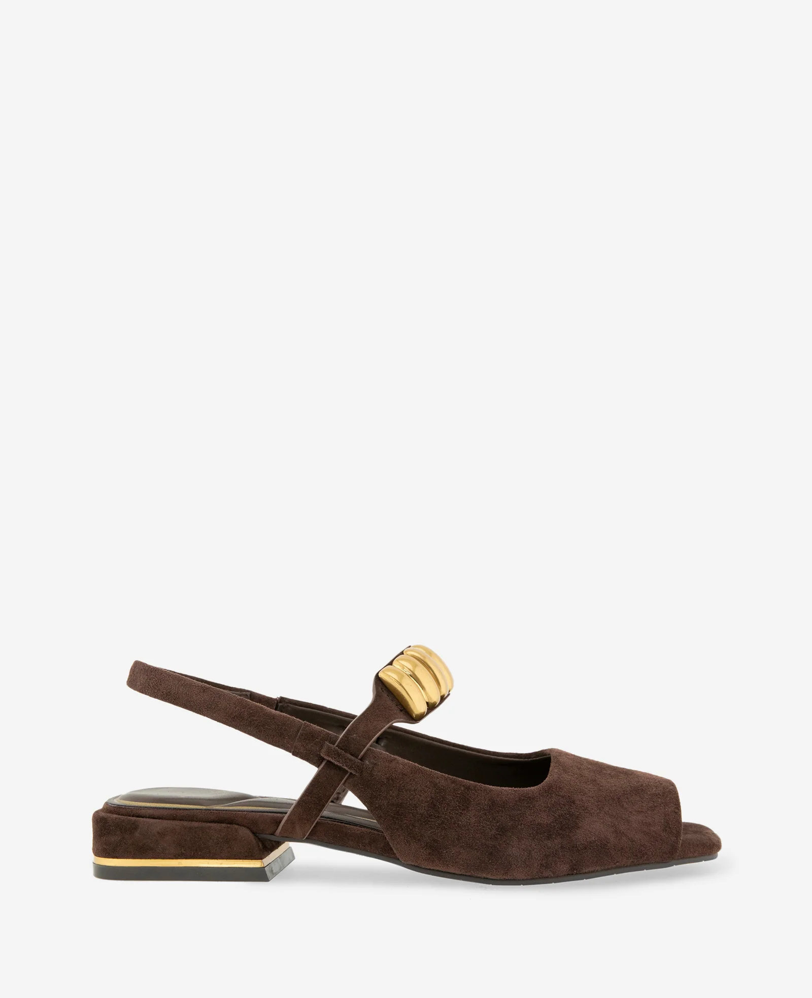 Illia Suede Open Toe Hardware Flat Slingback