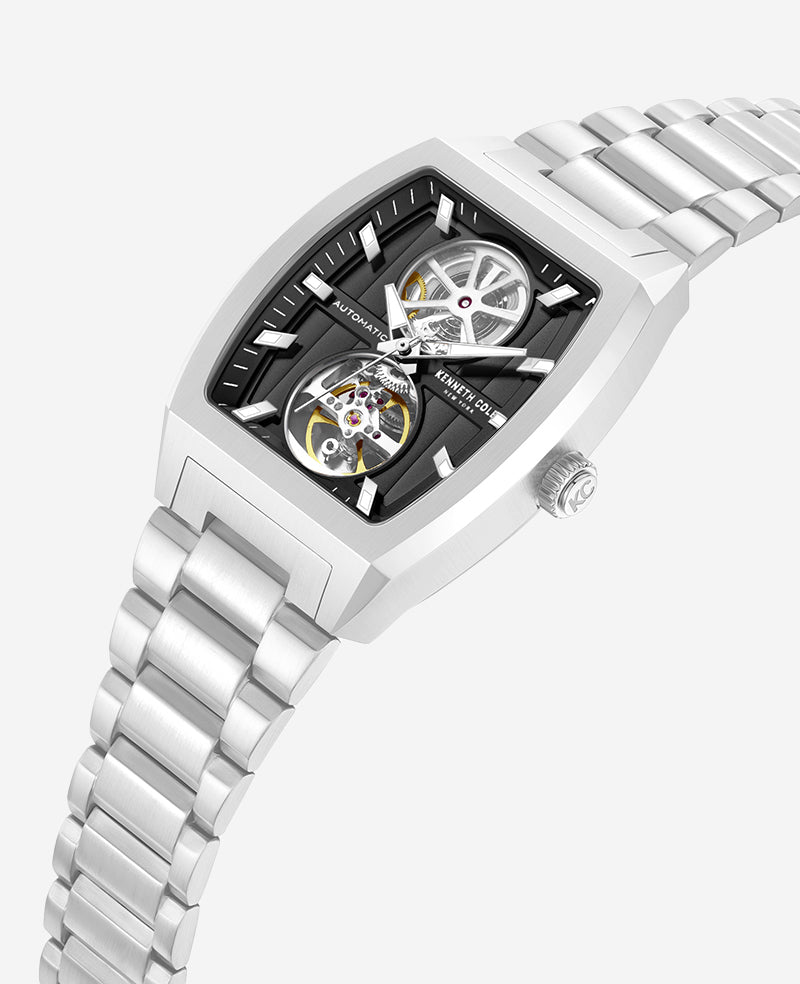 Skeleton Automatic Black Dial Stainless Steel Bracelet Watch - Image 2